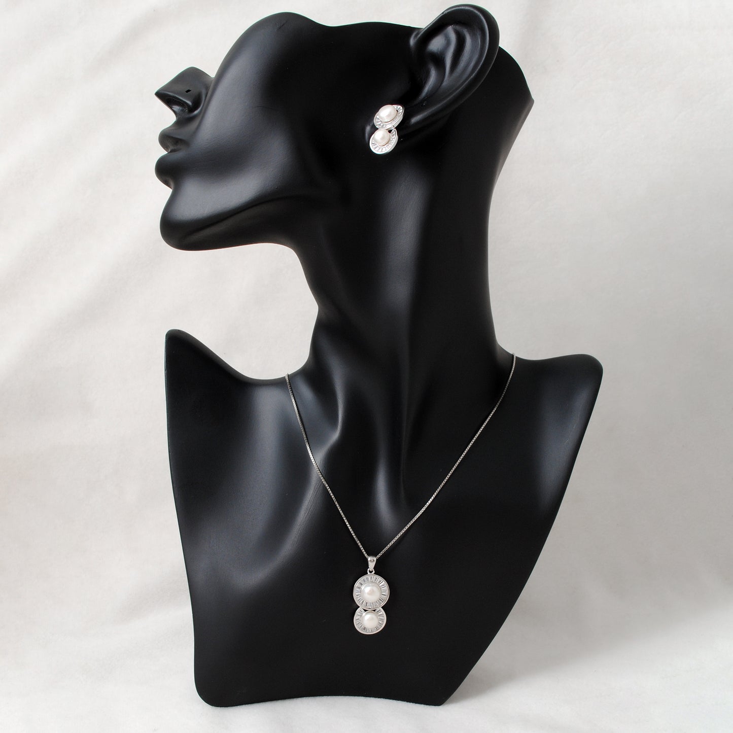 CZ & Pearl Necklace Earrings Set – 925 Sterling Silver, 20 Inch