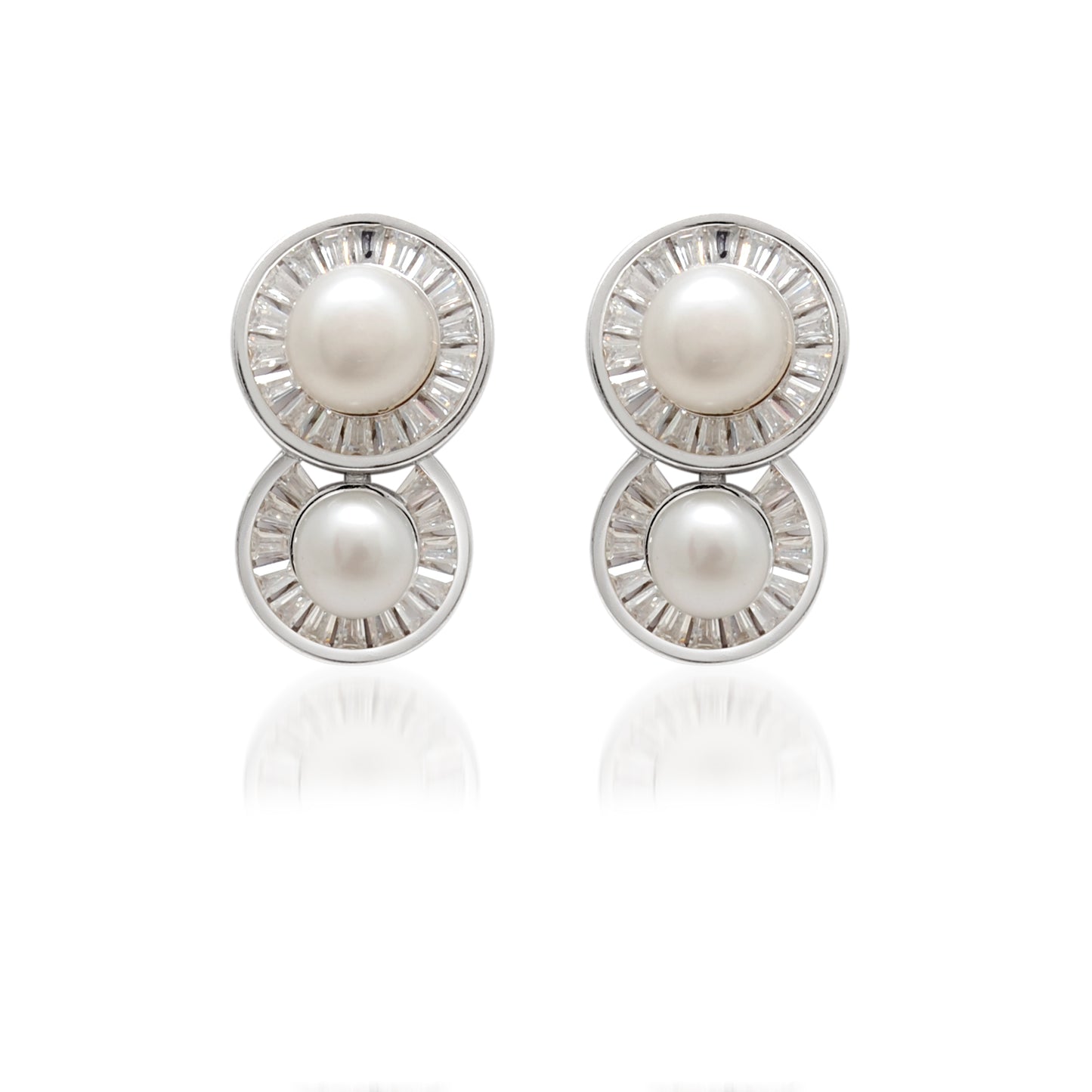 CZ & Pearl Necklace Earrings Set – 925 Sterling Silver, 20 Inch