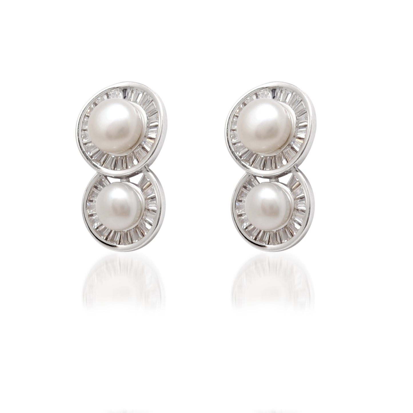 CZ & Pearl Necklace Earrings Set – 925 Sterling Silver, 20 Inch