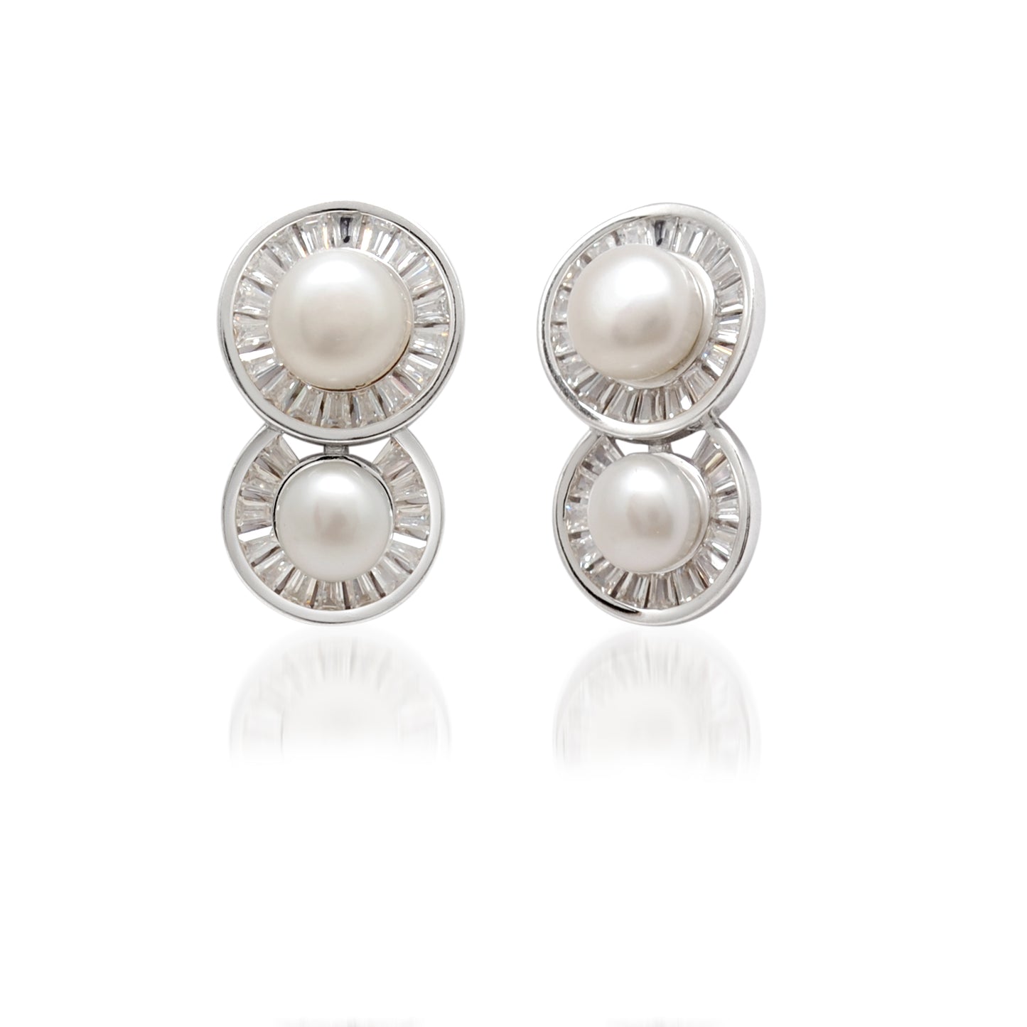 CZ & Pearl Necklace Earrings Set – 925 Sterling Silver, 20 Inch