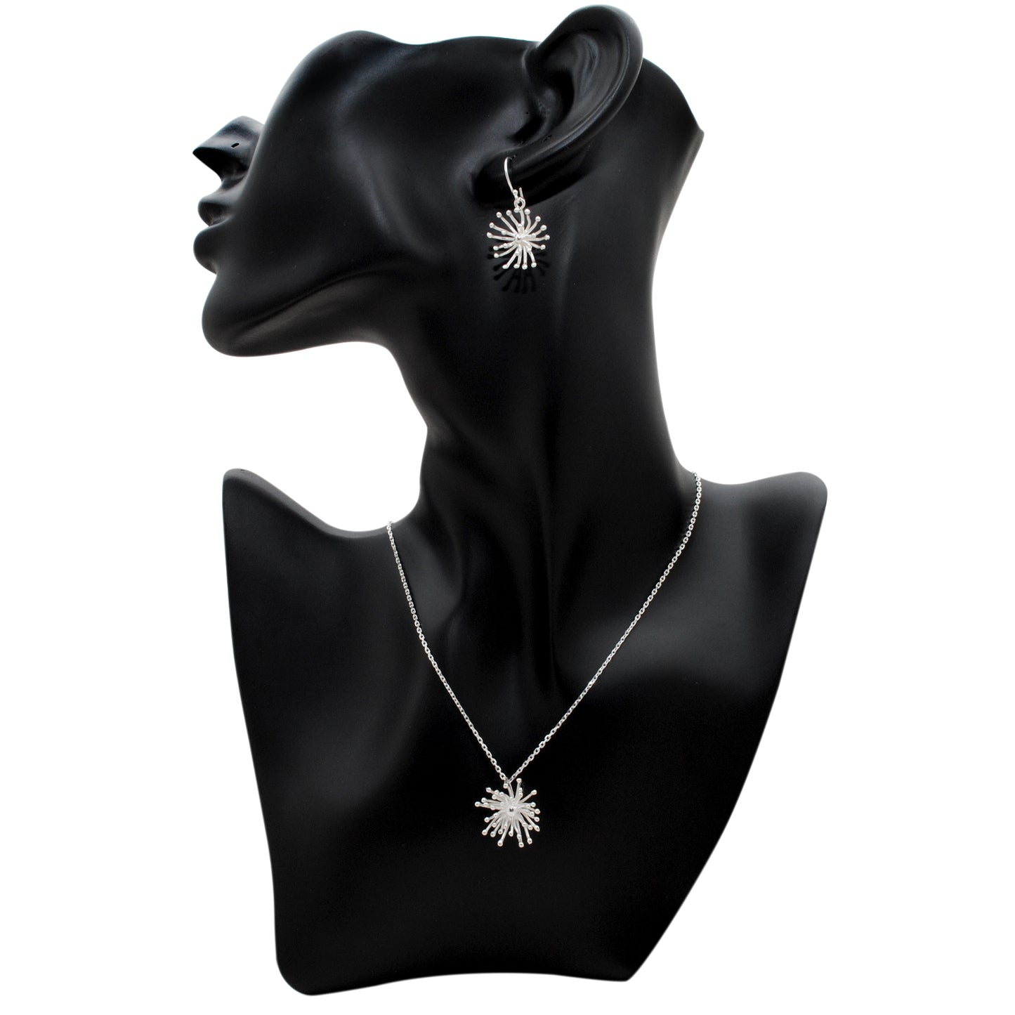 Dandelion CZ Necklace Earrings Set – 925 Sterling Silver, 19 Inch
