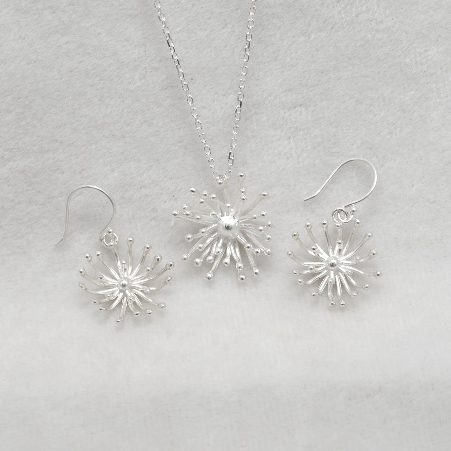 Dandelion CZ Necklace Earrings Set – 925 Sterling Silver, 19 Inch