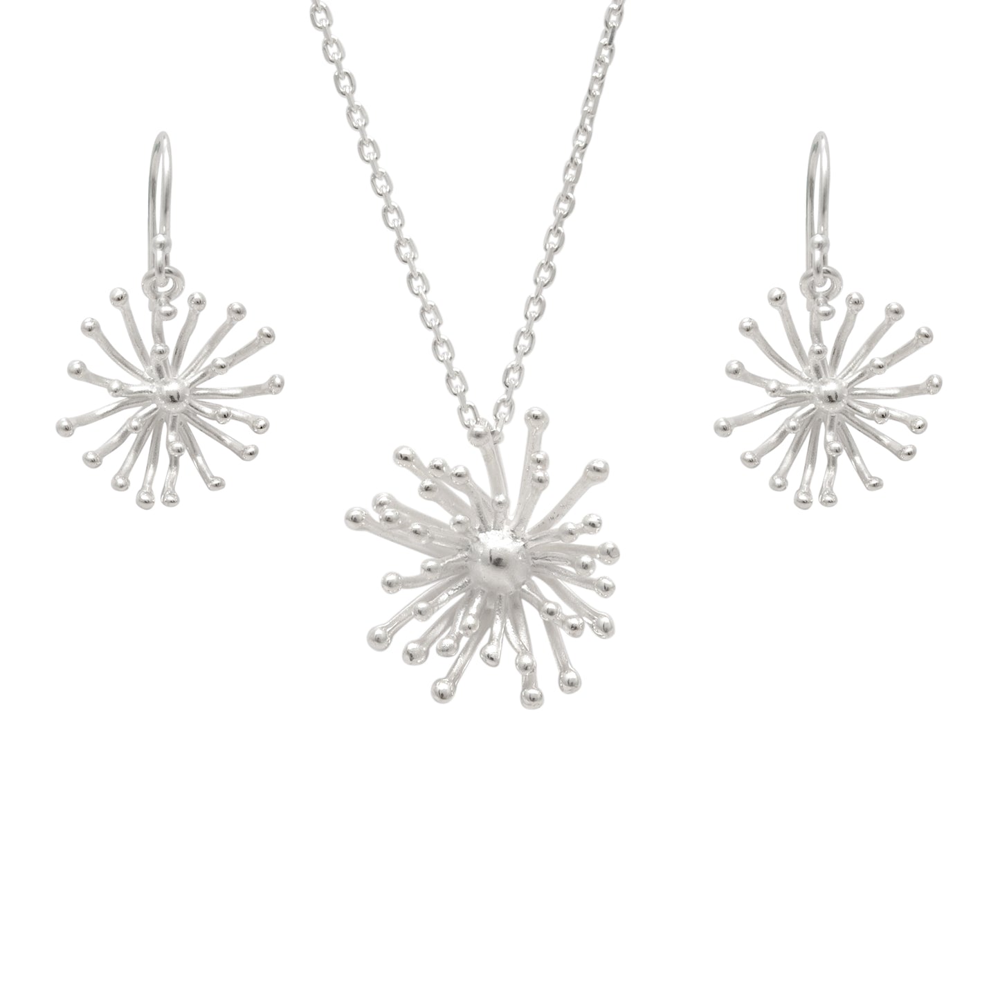 Dandelion CZ Necklace Earrings Set – 925 Sterling Silver, 19 Inch