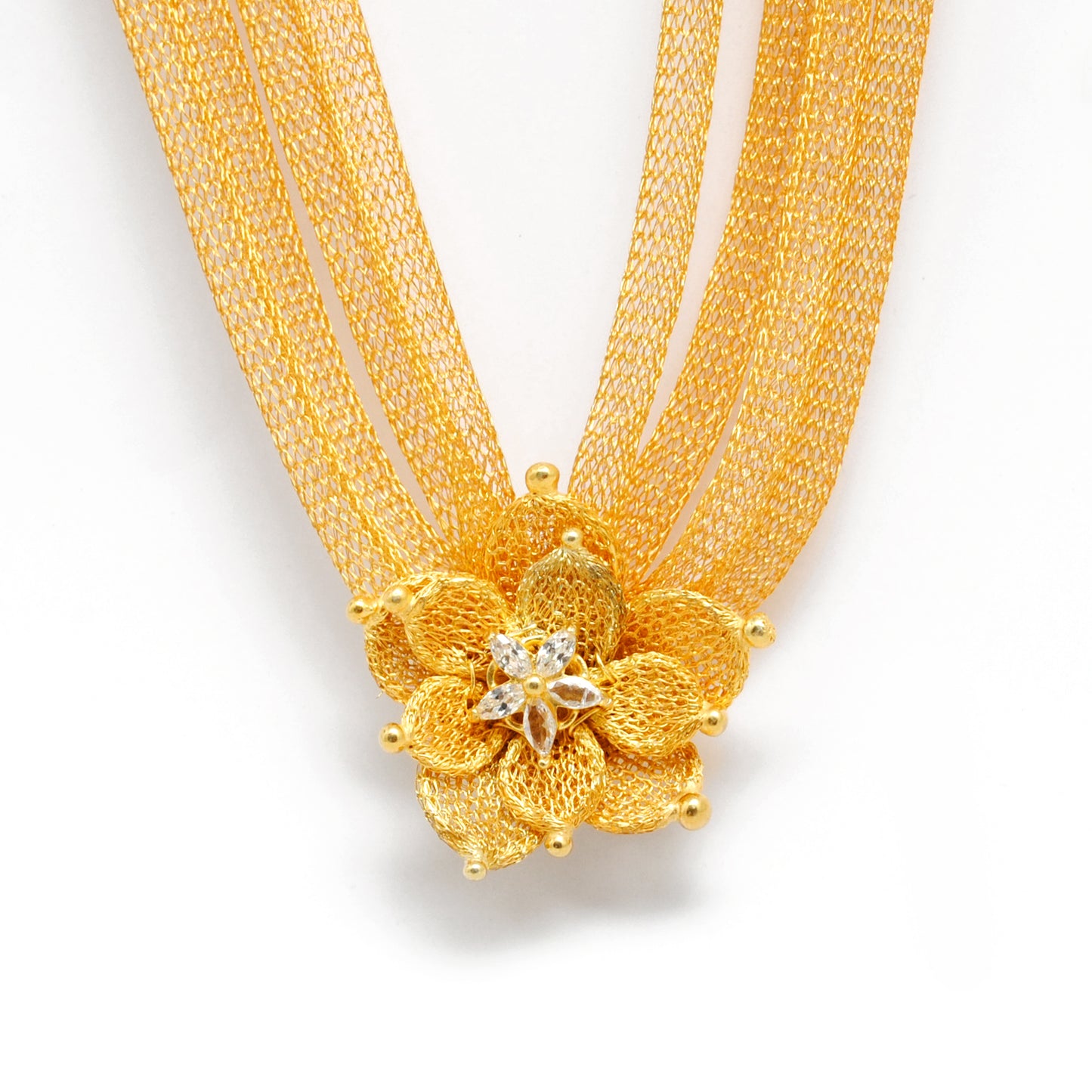 Layered Floral CZ Necklace Earrings Set – 925 Sterling Silver & Gold Plated, Adjustable 17+1 Inch