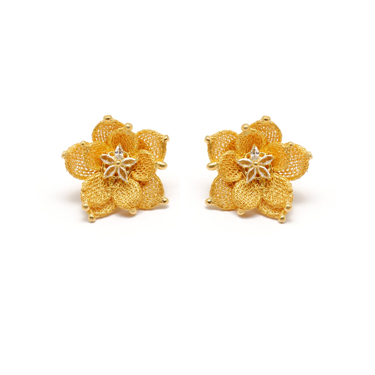 Layered Floral CZ Necklace Earrings Set – 925 Sterling Silver & Gold Plated, Adjustable 17+1 Inch
