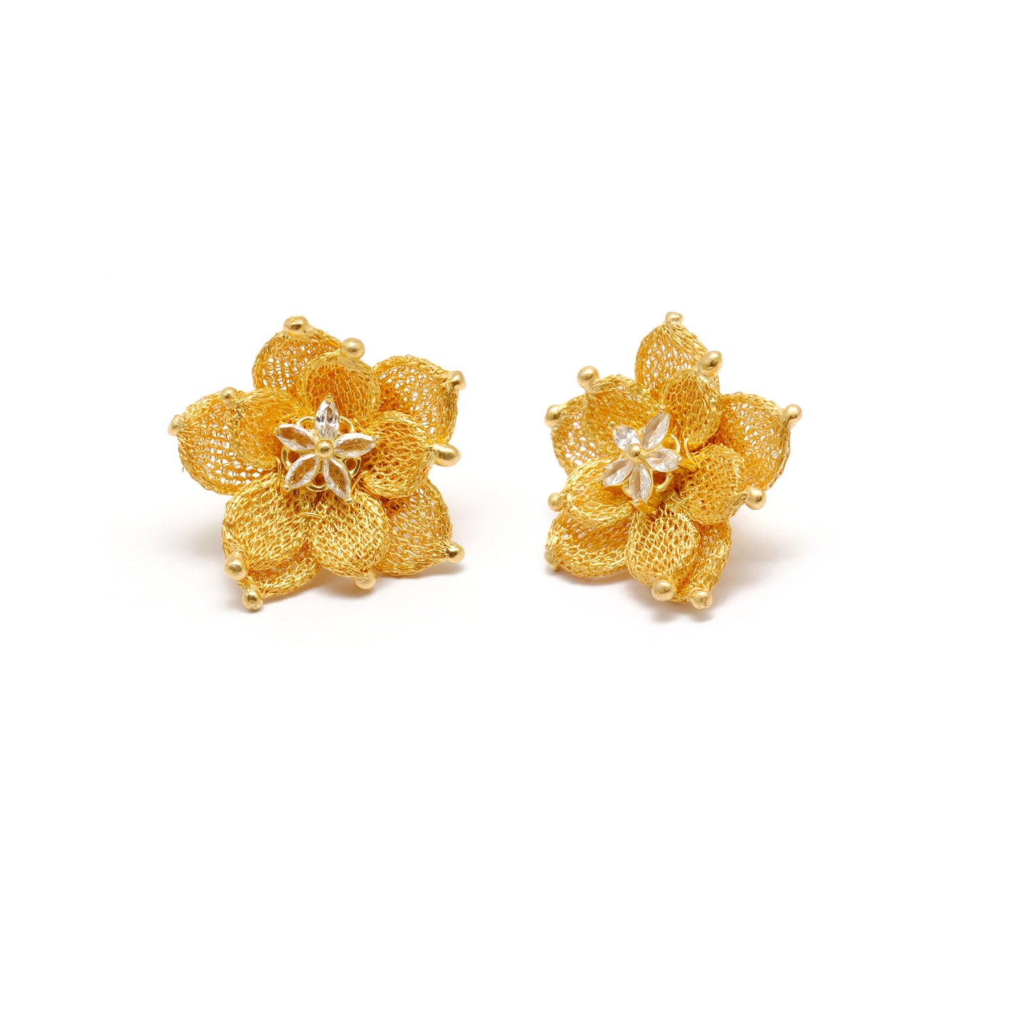 Layered Floral CZ Necklace Earrings Set – 925 Sterling Silver & Gold Plated, Adjustable 17+1 Inch