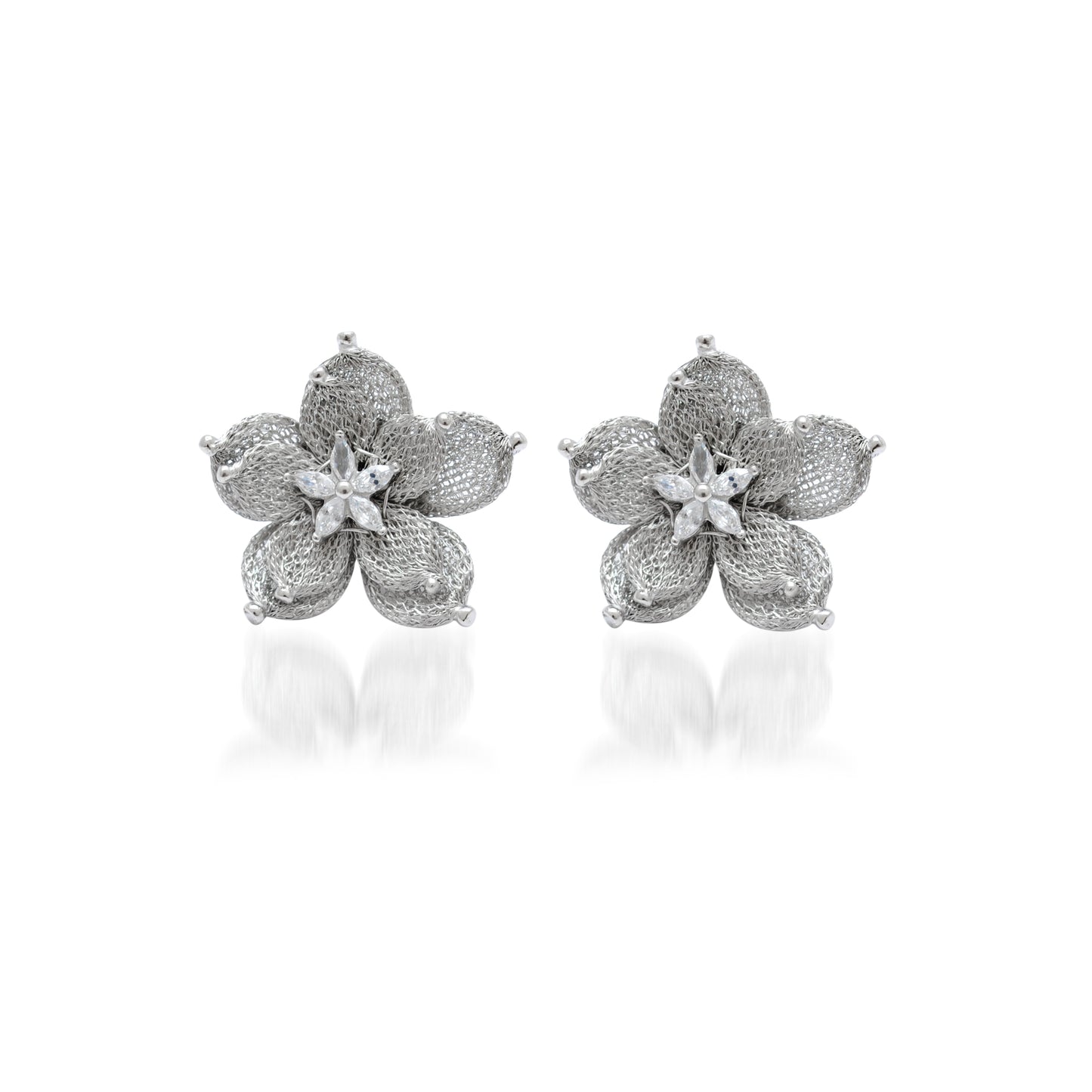 Layered Floral CZ Necklace Earrings Set – 925 Sterling Silver & Gold Plated, Adjustable 17+1 Inch
