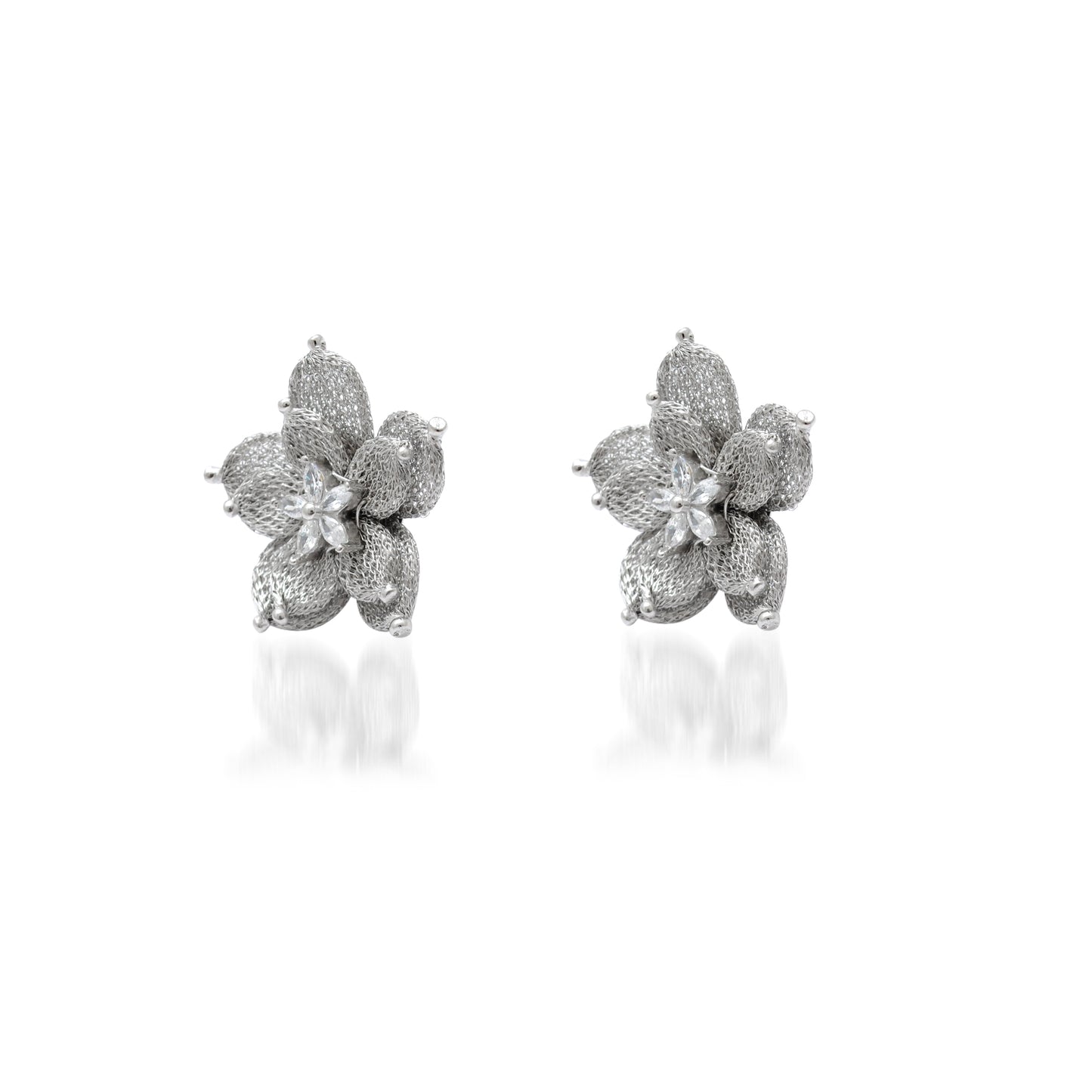Layered Floral CZ Necklace Earrings Set – 925 Sterling Silver & Gold Plated, Adjustable 17+1 Inch