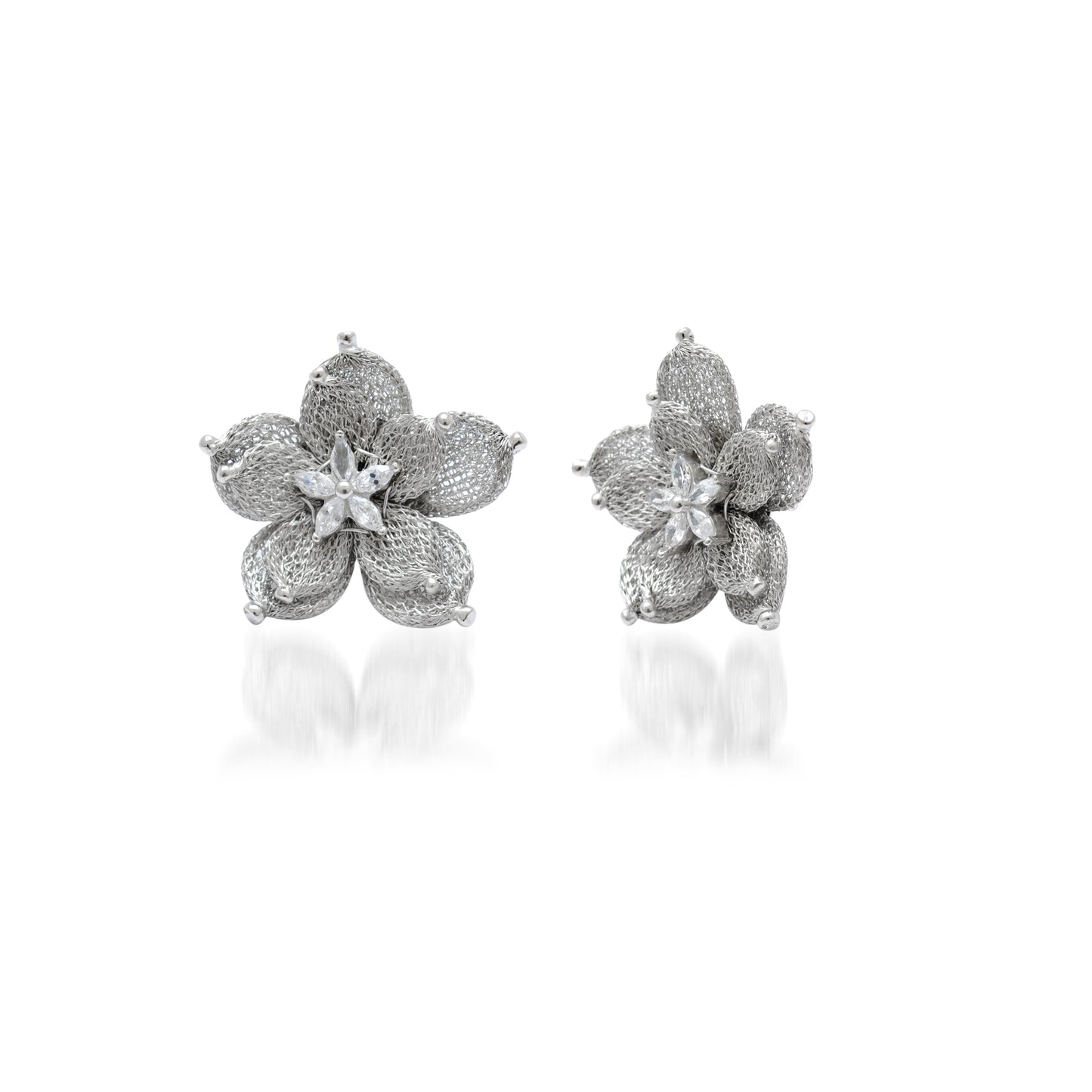 Layered Floral CZ Necklace Earrings Set – 925 Sterling Silver & Gold Plated, Adjustable 17+1 Inch