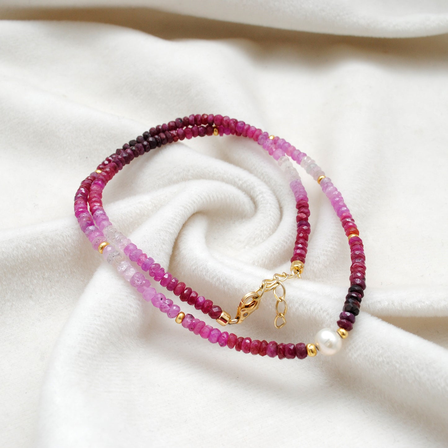 Shaded Ruby Faceted Rondelle Gemstone Necklace, 18-Inch Pearl & Sterling Silver Jewelry
