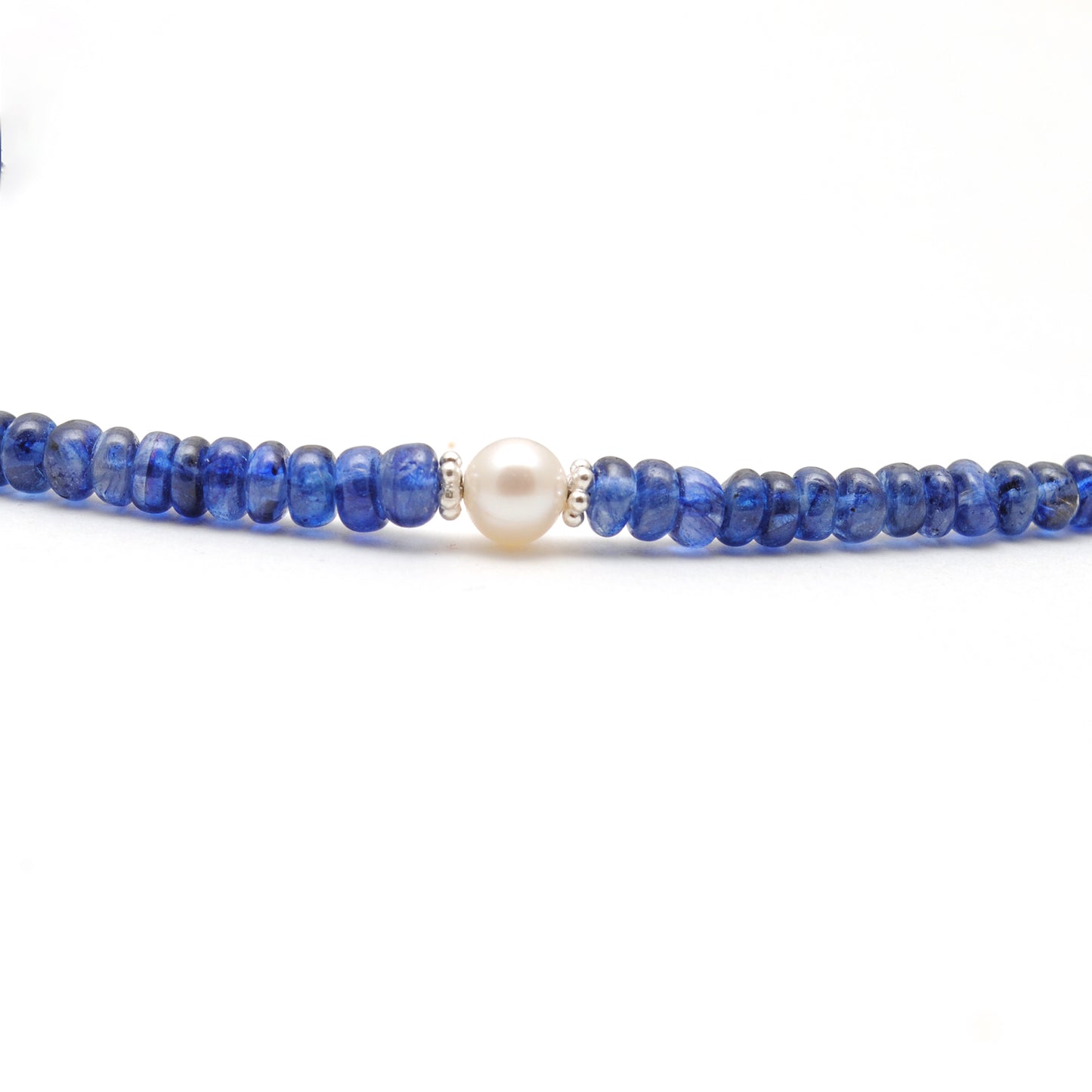 Genuine Blue Sapphire 5mm Beads With Pearl Necklace