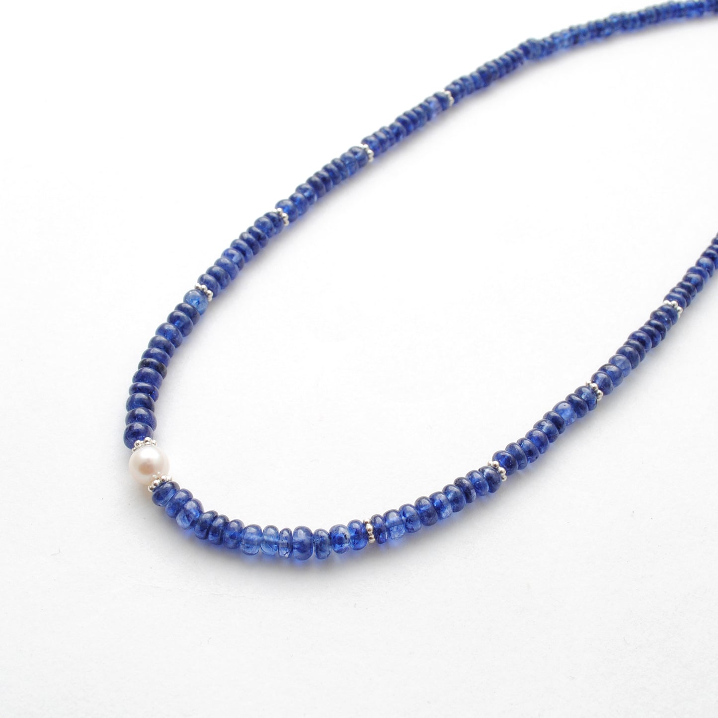 Genuine Blue Sapphire 5mm Beads With Pearl Necklace