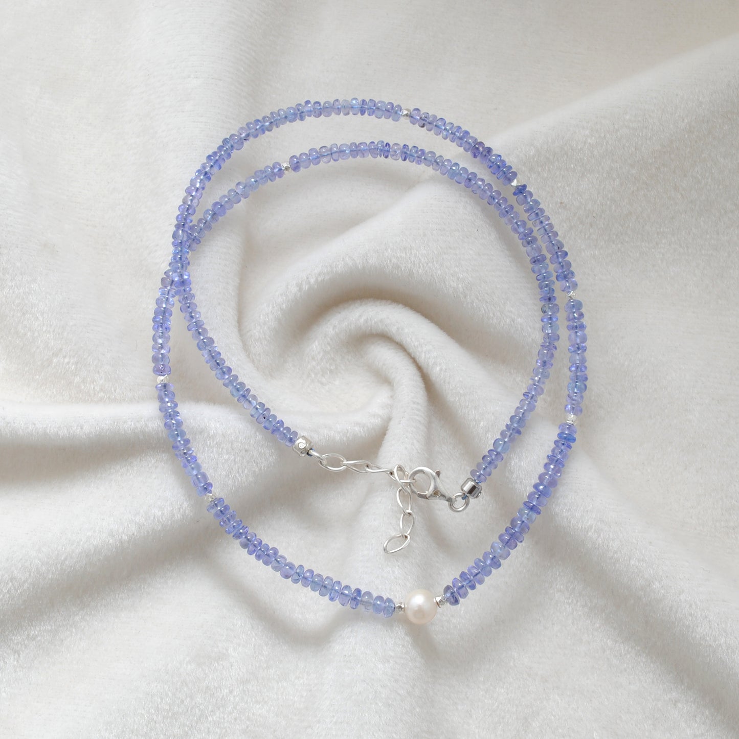 Natural Blue Tanzanite & Pearl Necklace, 925 Sterling Silver, Stylish Beaded Jewelry Gift