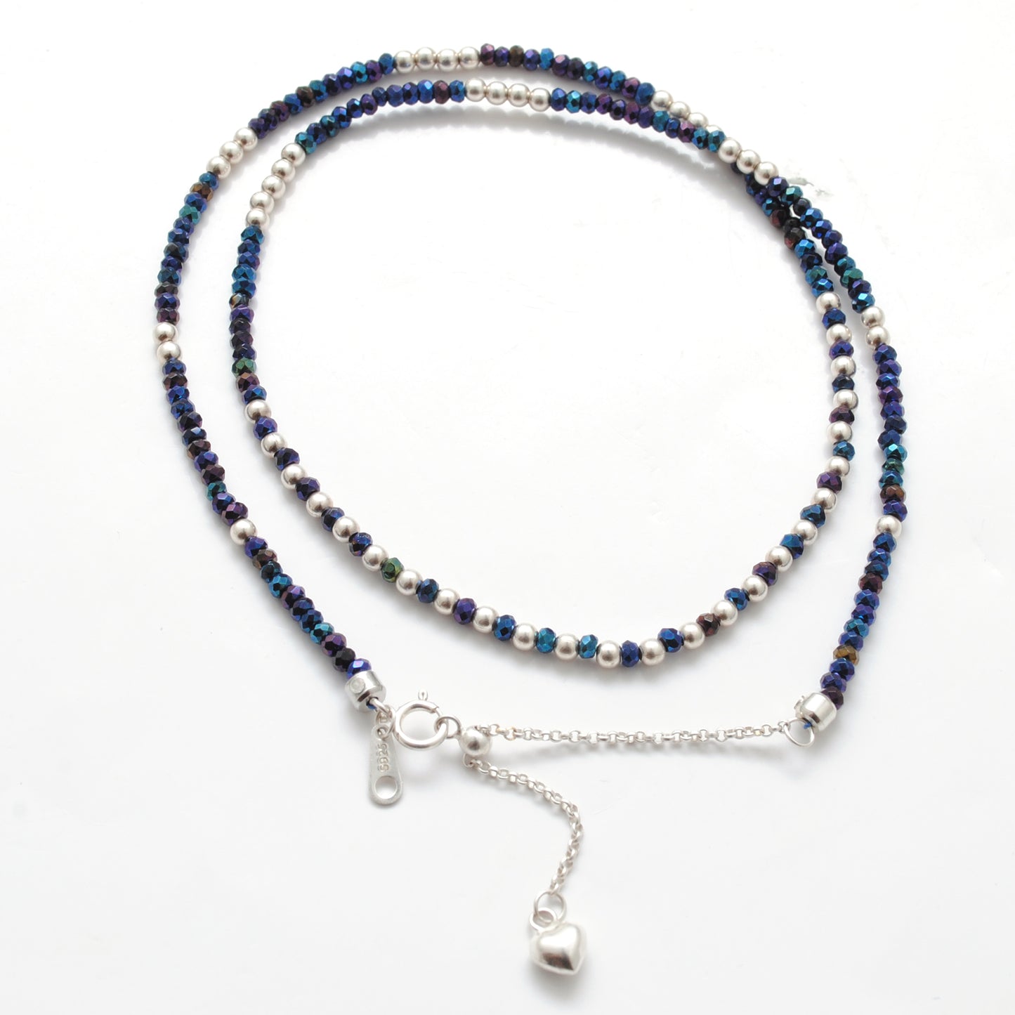 Blue Mystic Coated Faceted Beaded Silver Charm Necklace