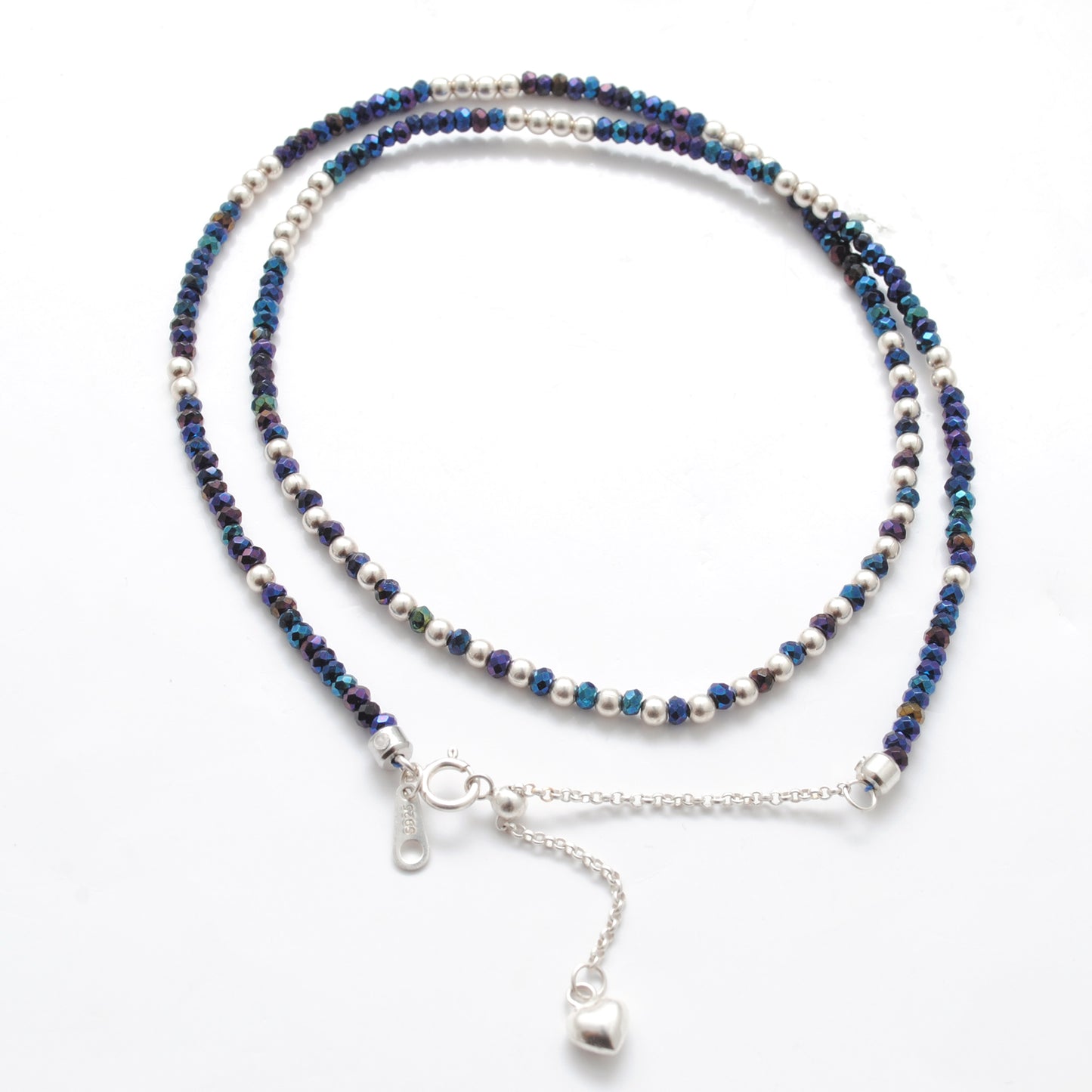 Blue Mystic Coated Faceted Beaded Silver Charm Necklace