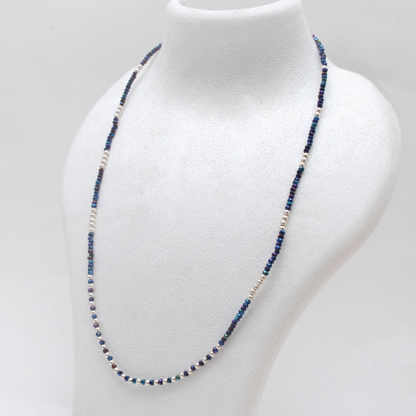 Blue Mystic Coated Faceted Beaded Silver Charm Necklace
