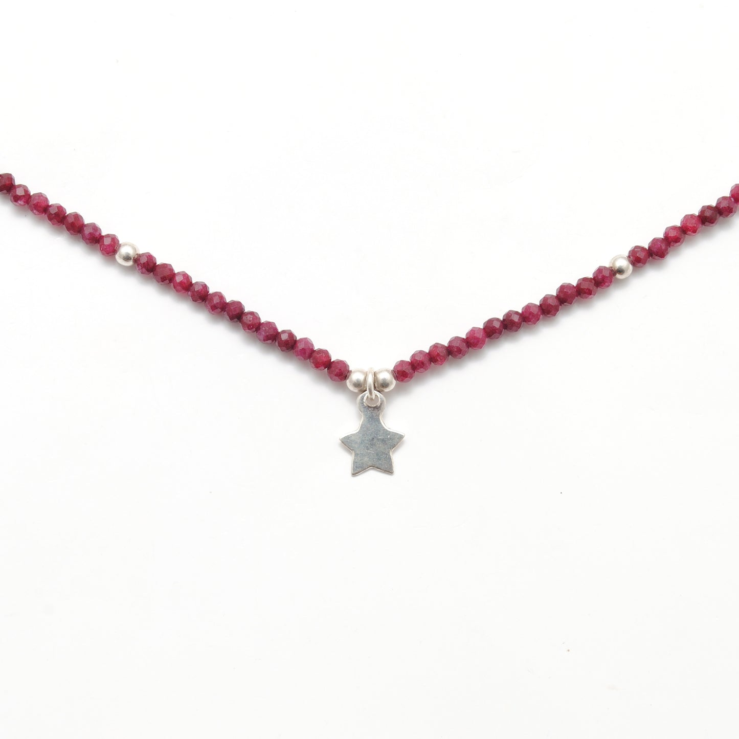 Elegant Ruby Beaded Silver Chain Delicate Necklace