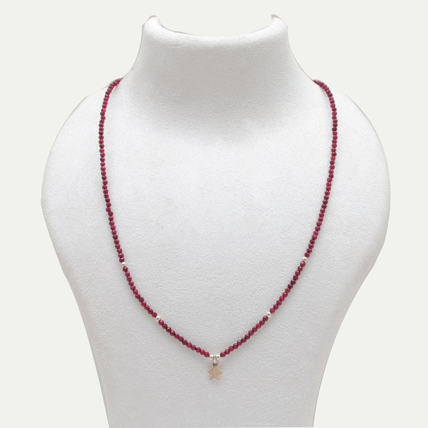 Elegant Ruby Beaded Silver Chain Delicate Necklace