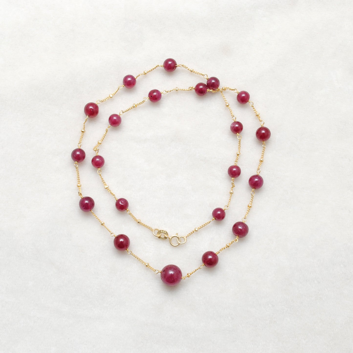 Natural Ruby Ball Beads 18k Gold Necklace