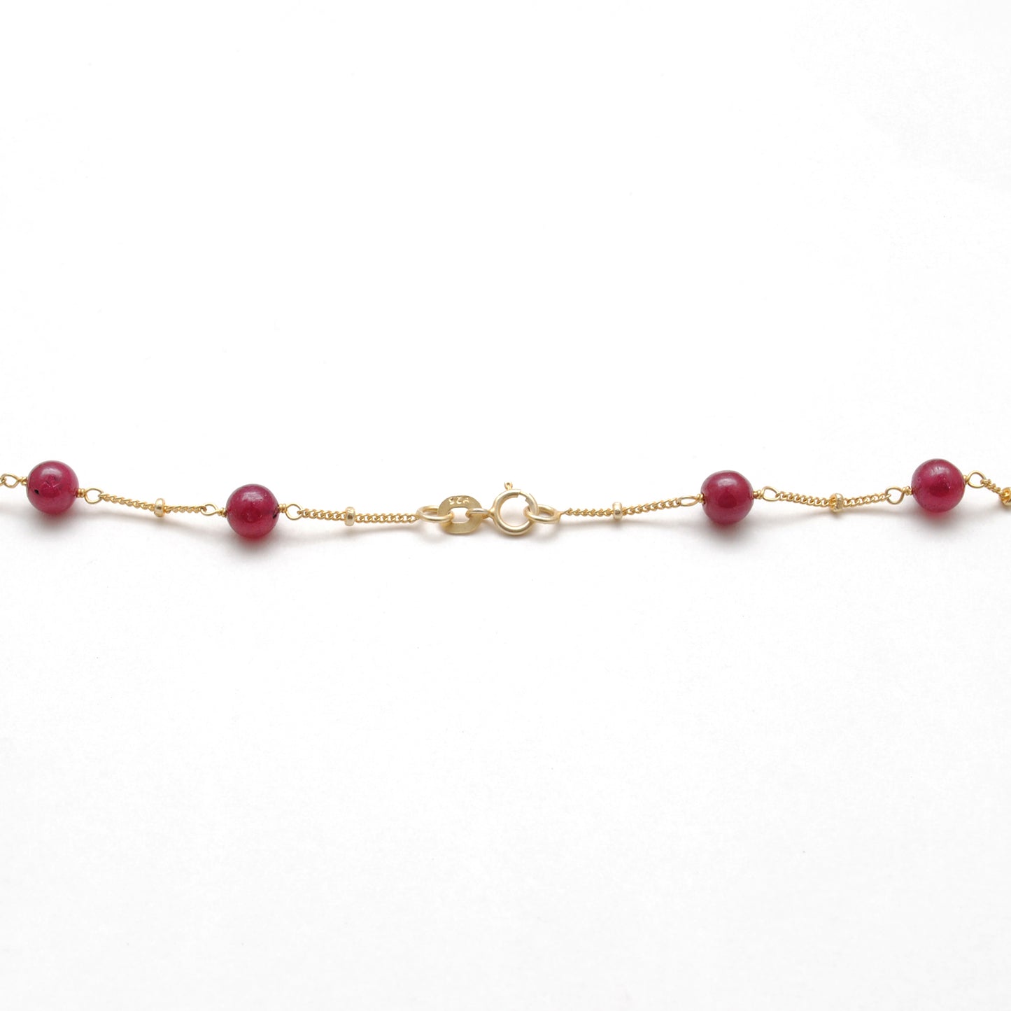 Natural Ruby Ball Beads 18k Gold Necklace