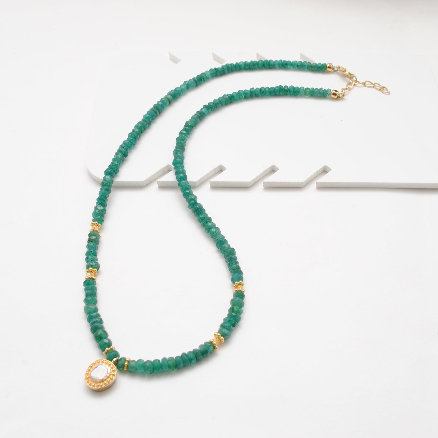 Faceted Emerald With Gold Plated Necklace 18"
