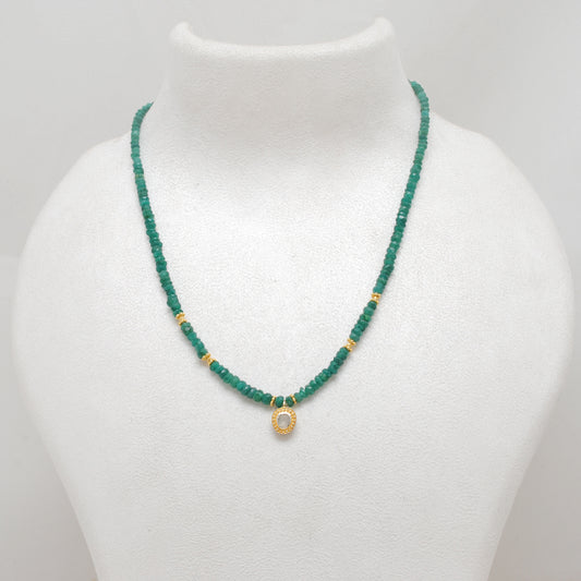 Faceted Emerald With Gold Plated Necklace 18"