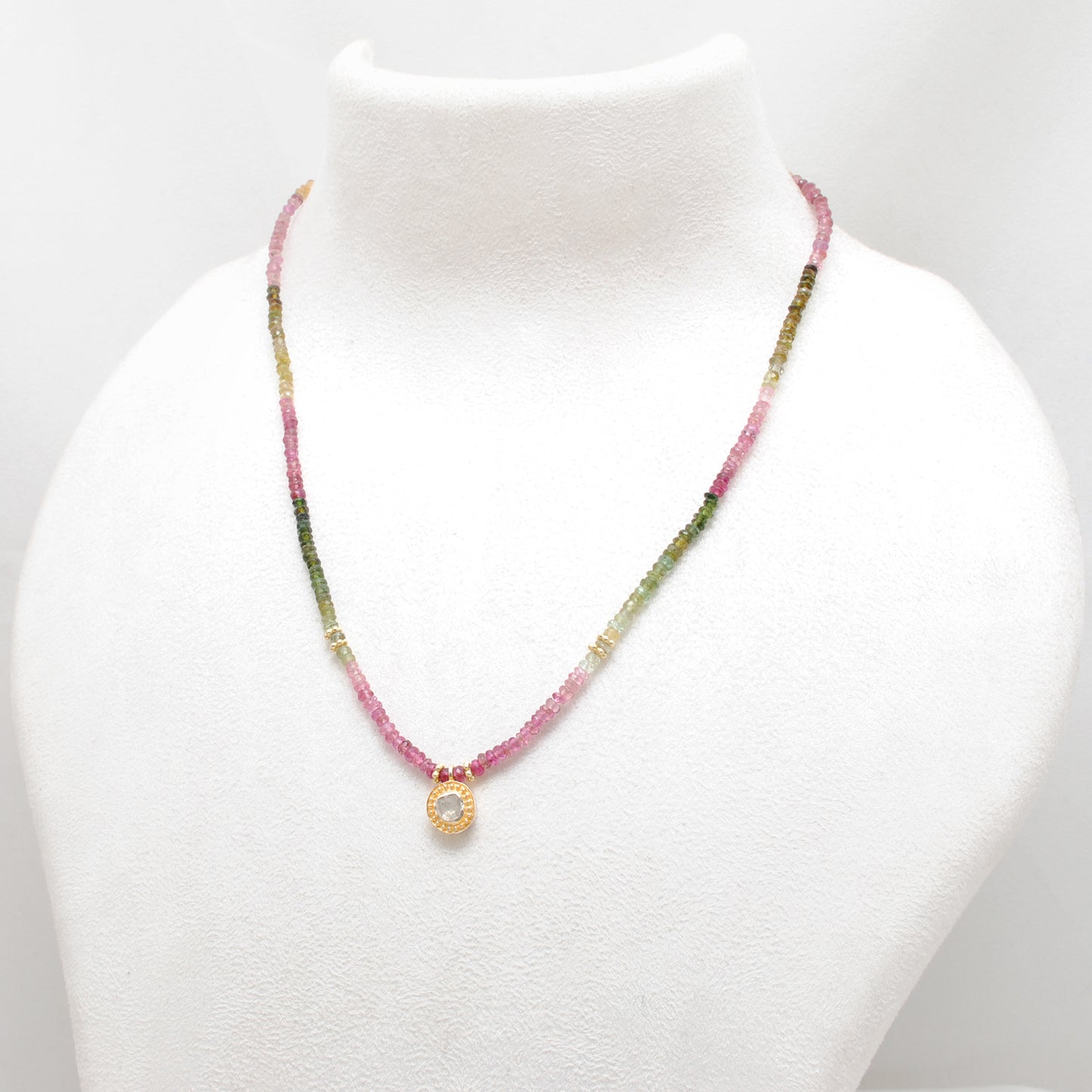 Multi Tourmaline & Diamond Victorian Necklace 18"