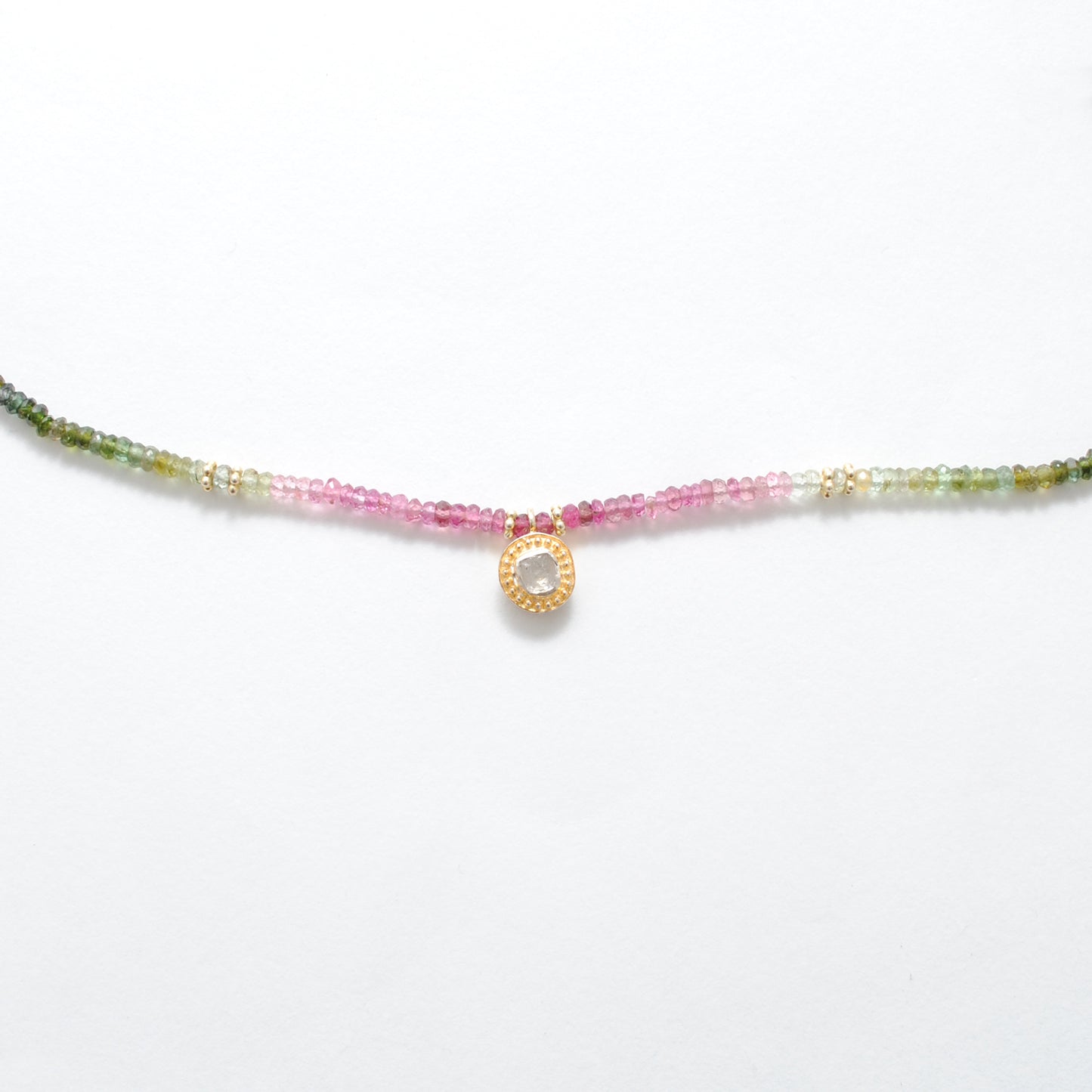 Multi Tourmaline & Diamond Victorian Necklace 18"