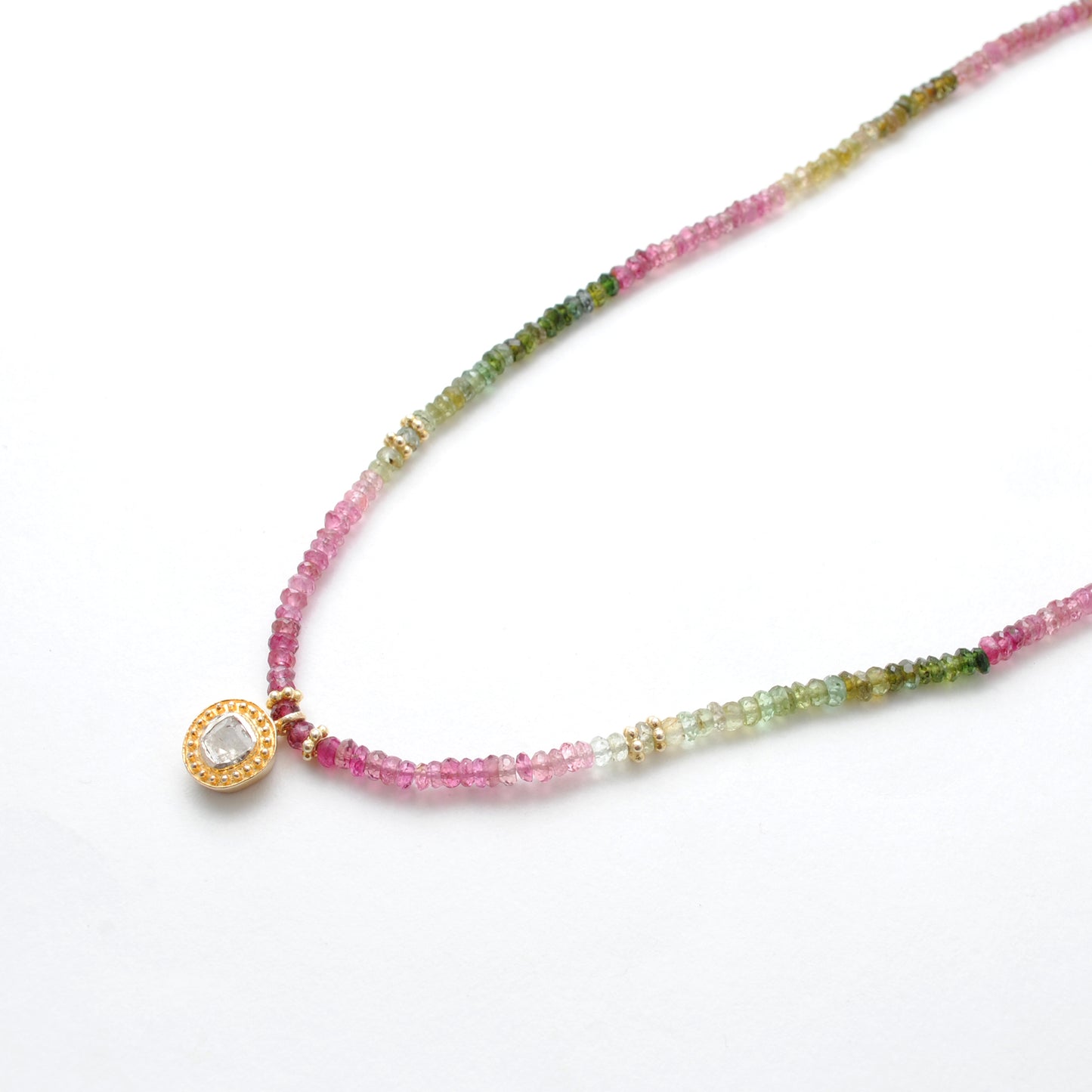 Multi Tourmaline & Diamond Victorian Necklace 18"