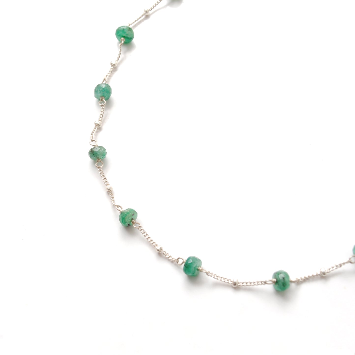 Natural Emerald Tiny Beaded Choker Chain Necklace