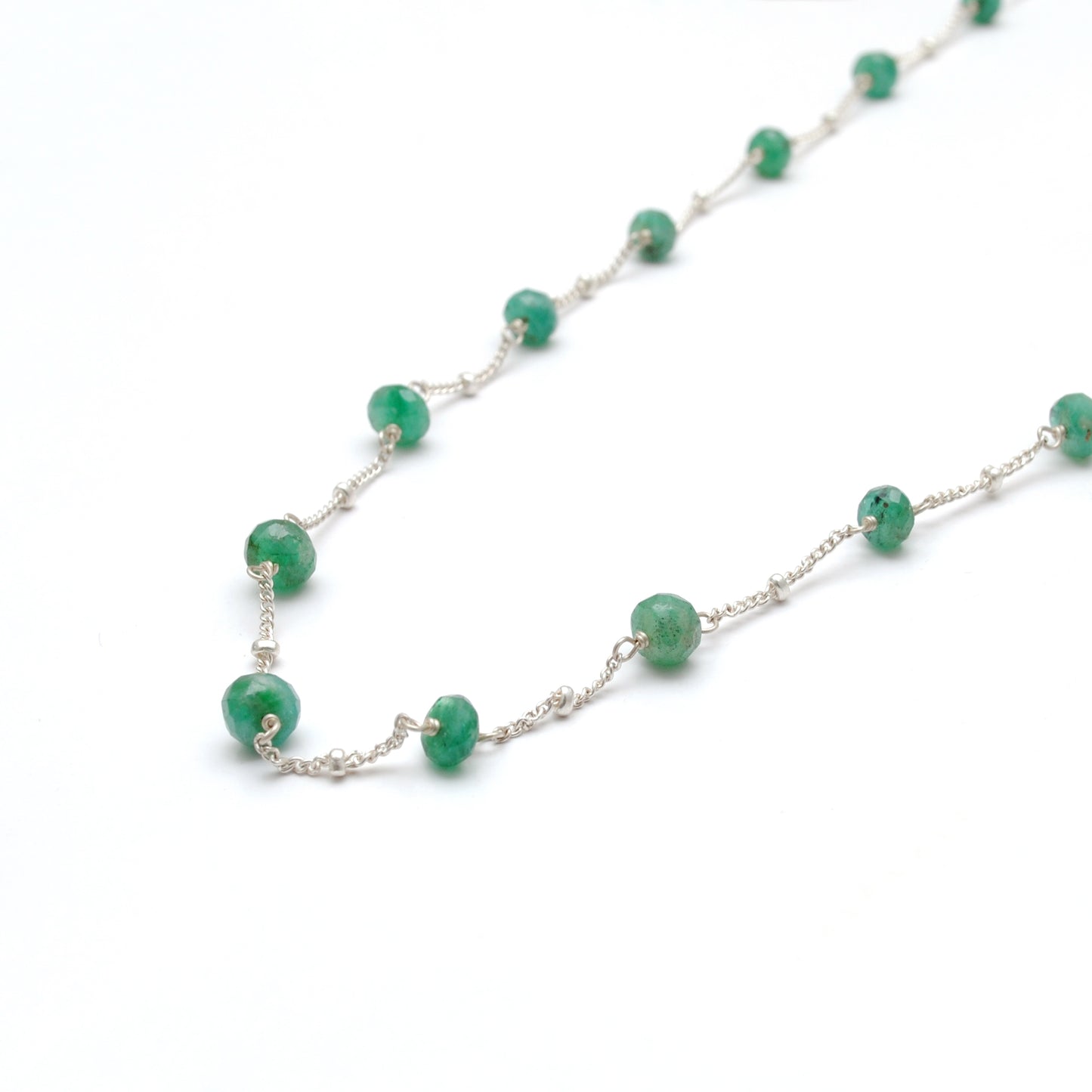 Natural Emerald Tiny Beaded Choker Chain Necklace