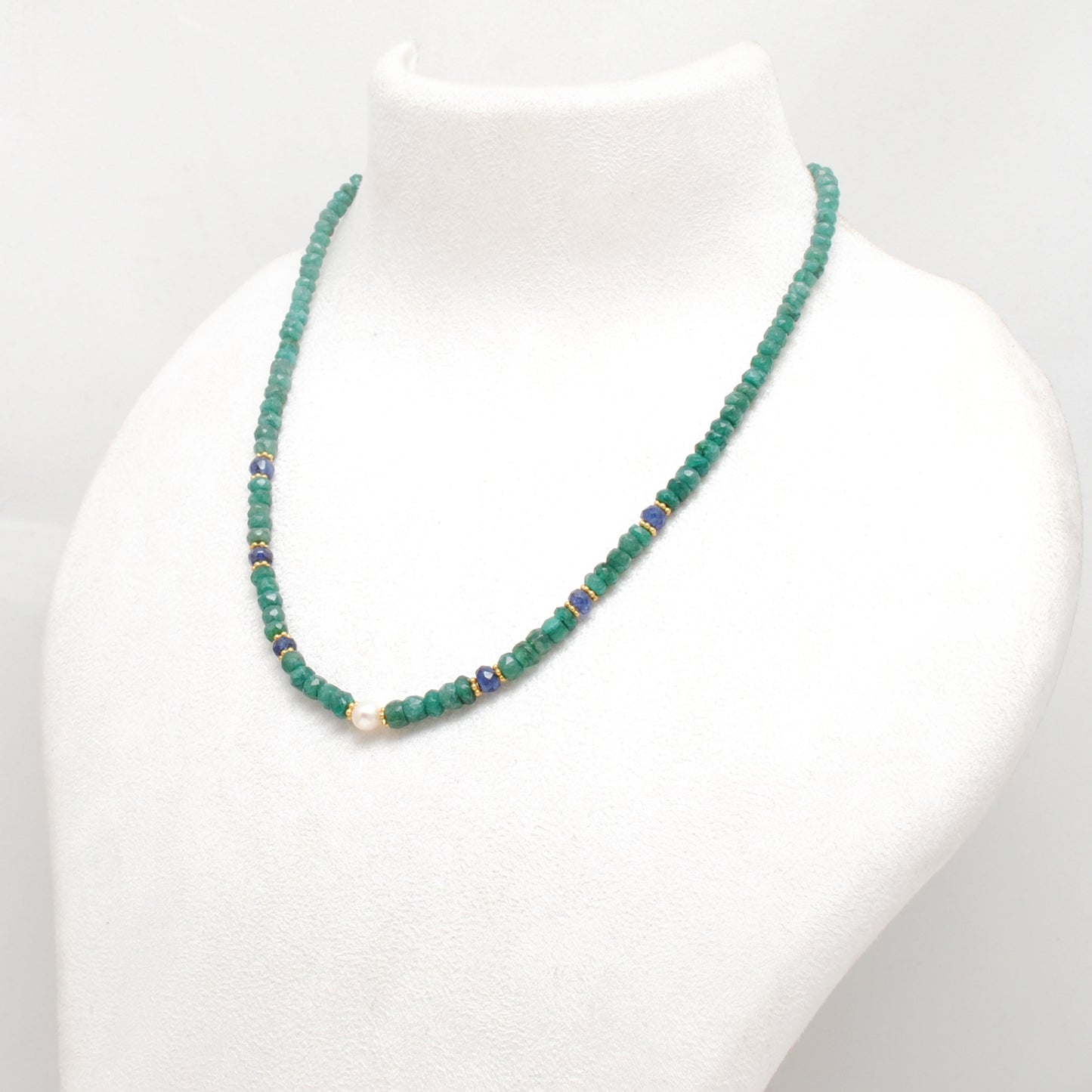 Pearl & Emerald Rondelle Beaded Necklace 18"