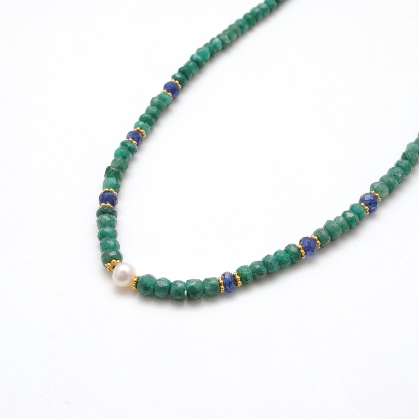 Pearl & Emerald Rondelle Beaded Necklace 18"