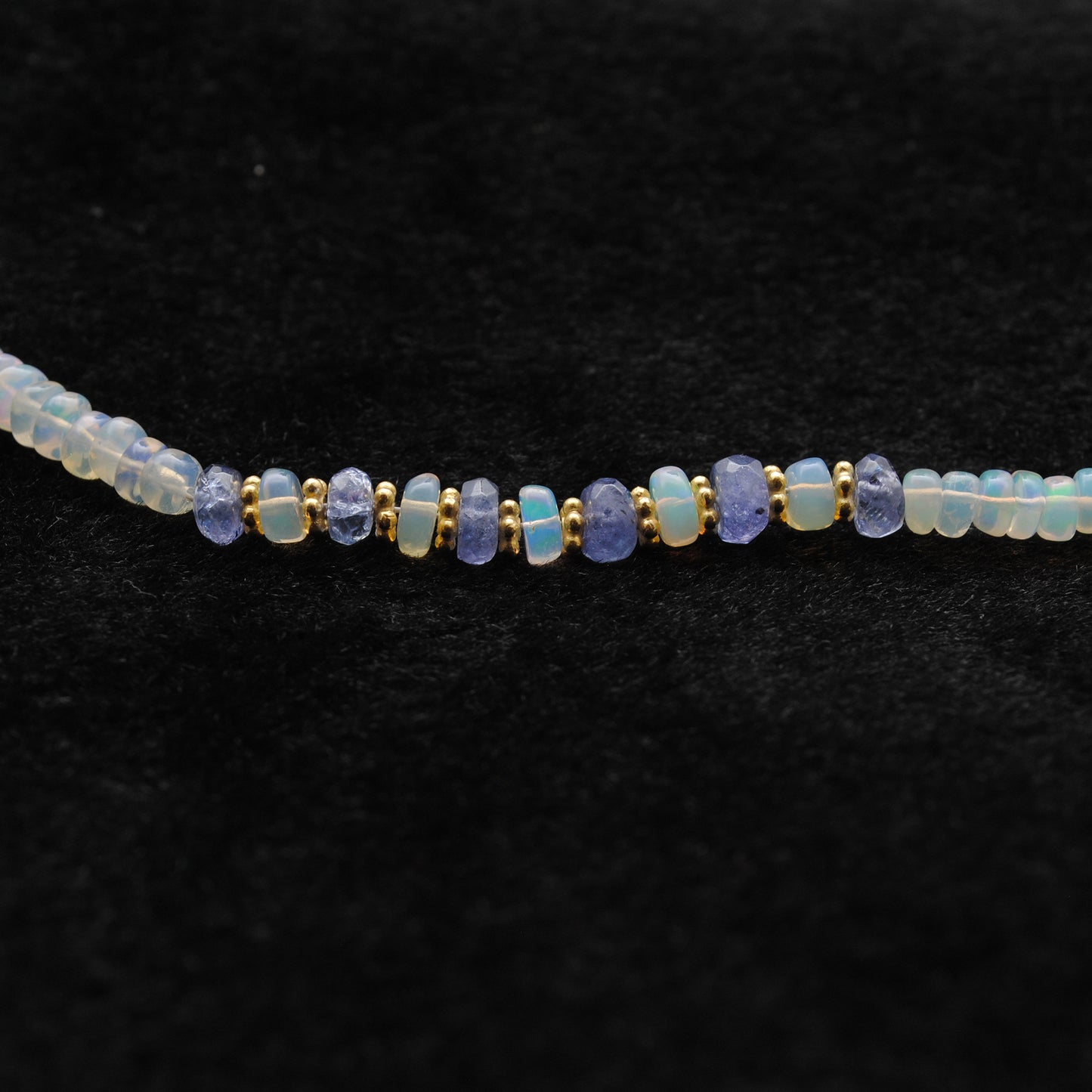 925 Sterling Silver Gold-Plated Ethiopian Opal & Tanzanite Beaded Necklace