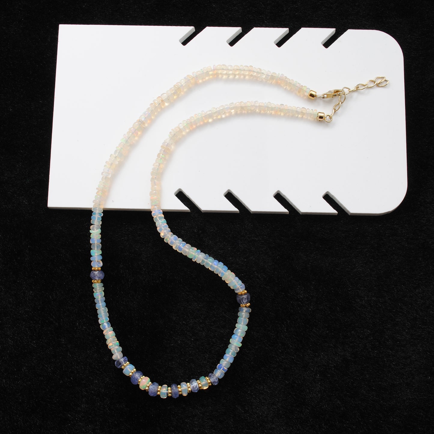 925 Sterling Silver Gold-Plated Ethiopian Opal & Tanzanite Beaded Necklace