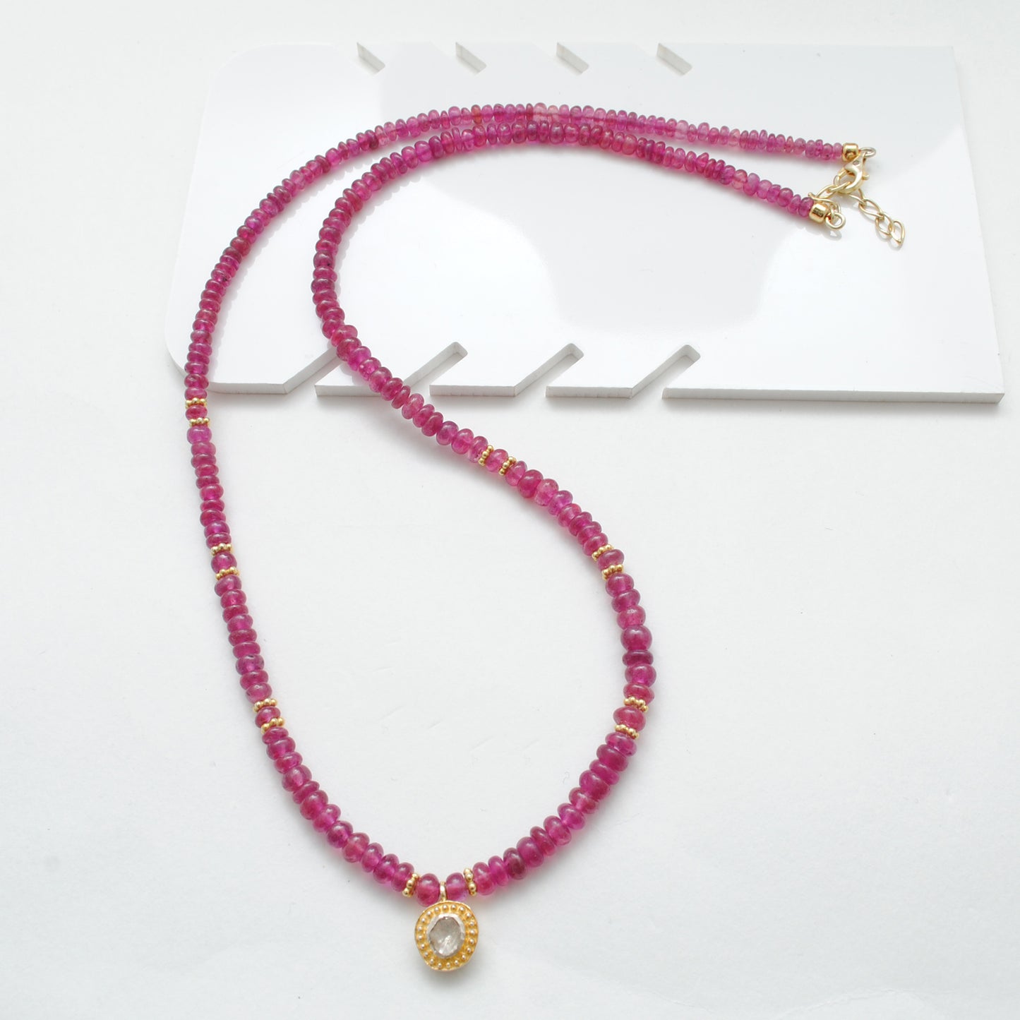 Natural Ruby Rose Cut Diamond Silver Necklace