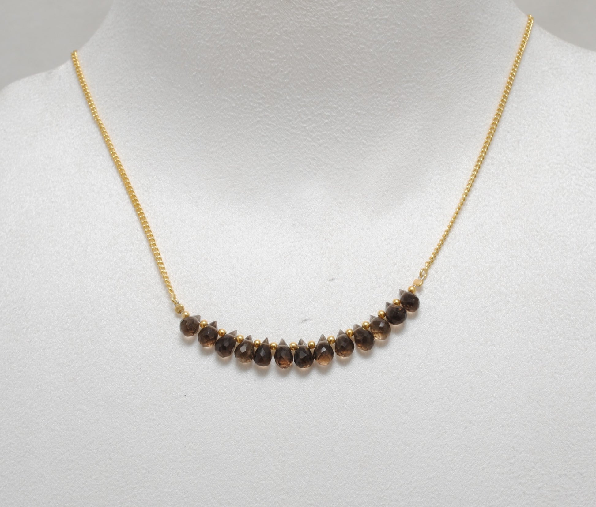 925 Sterling Silver Natural Smoky Quartz Drop Necklace - 18" - Kanika Creations
