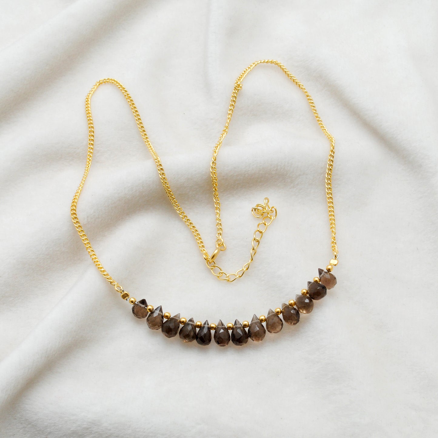 925 Sterling Silver Natural Smoky Quartz Drop Necklace - 18"