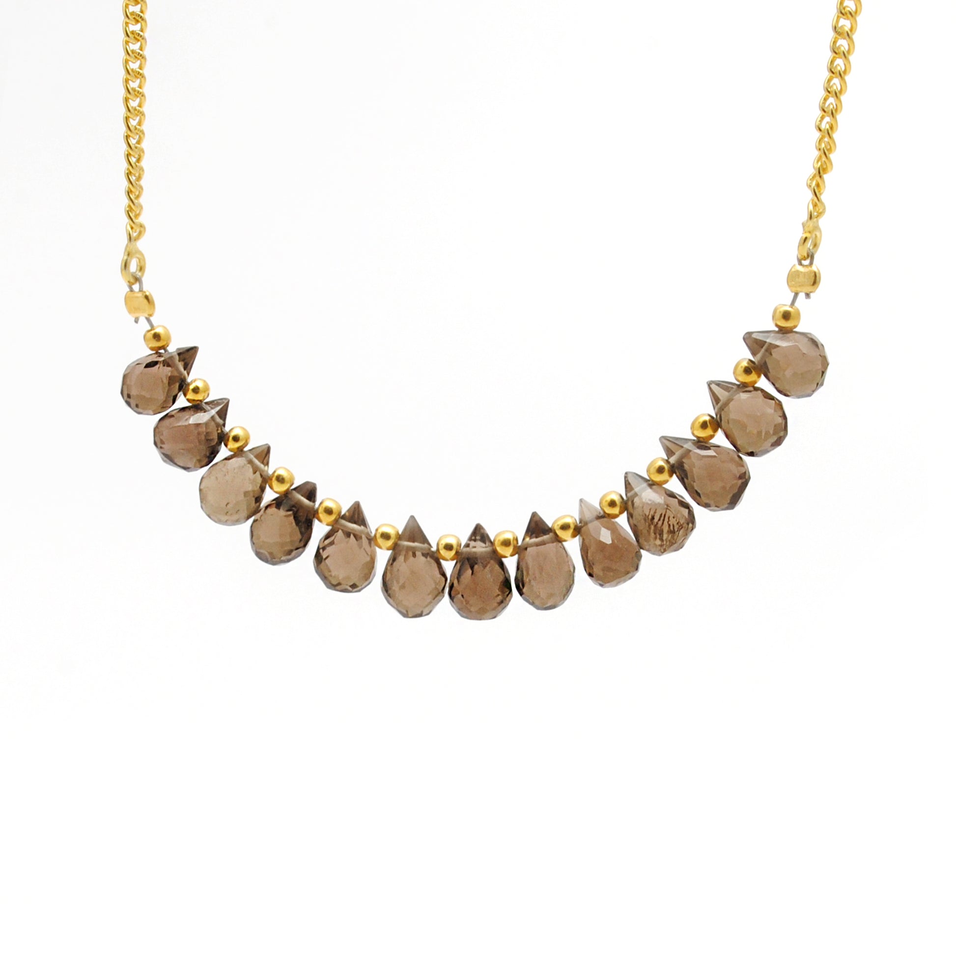 925 Sterling Silver Natural Smoky Quartz Drop Necklace - 18" - Kanika Creations