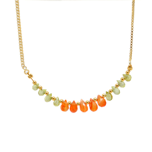 925 Sterling Silver Natural Carnelian & Peridot Faceted Drop Necklace - 18" - Kanika Creations