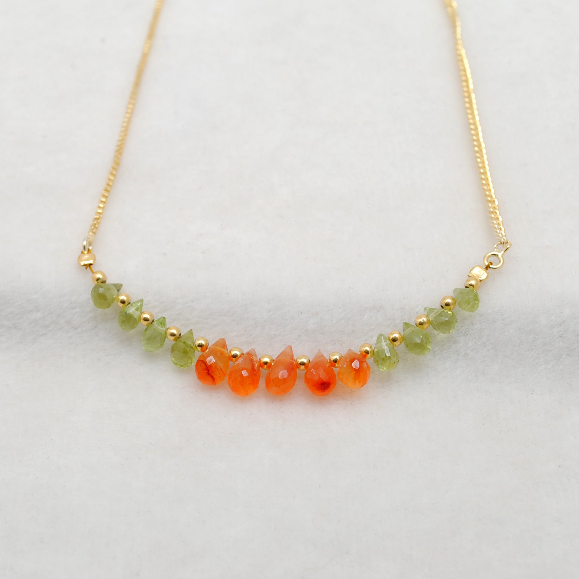 925 Sterling Silver Natural Carnelian & Peridot Faceted Drop Necklace - 18" - Kanika Creations