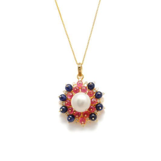 925 Sterling Silver Natural Multi-Gemstone Round Necklace 22" - Kanika Creations