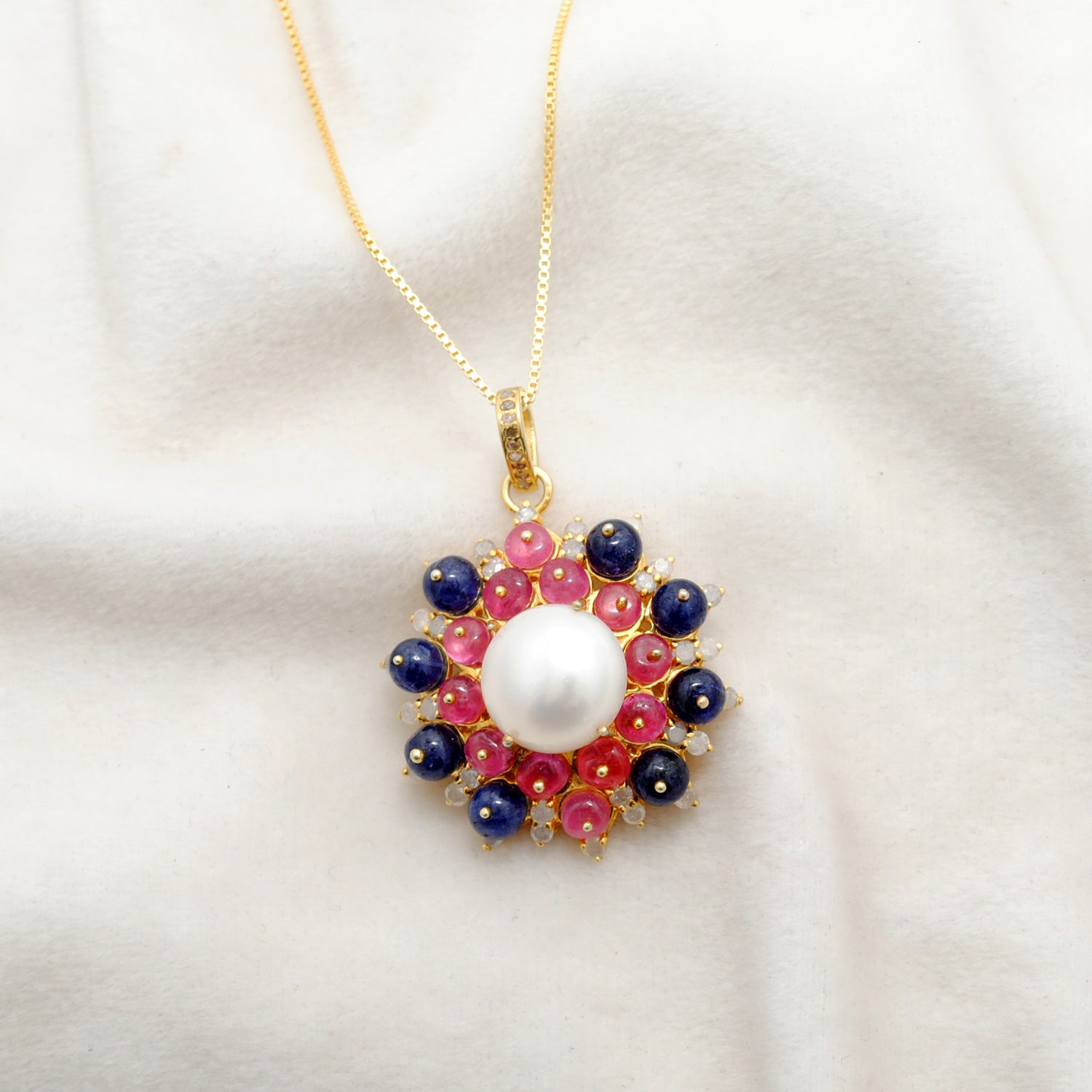 925 Sterling Silver Natural Multi-Gemstone Round Necklace 22" - Kanika Creations