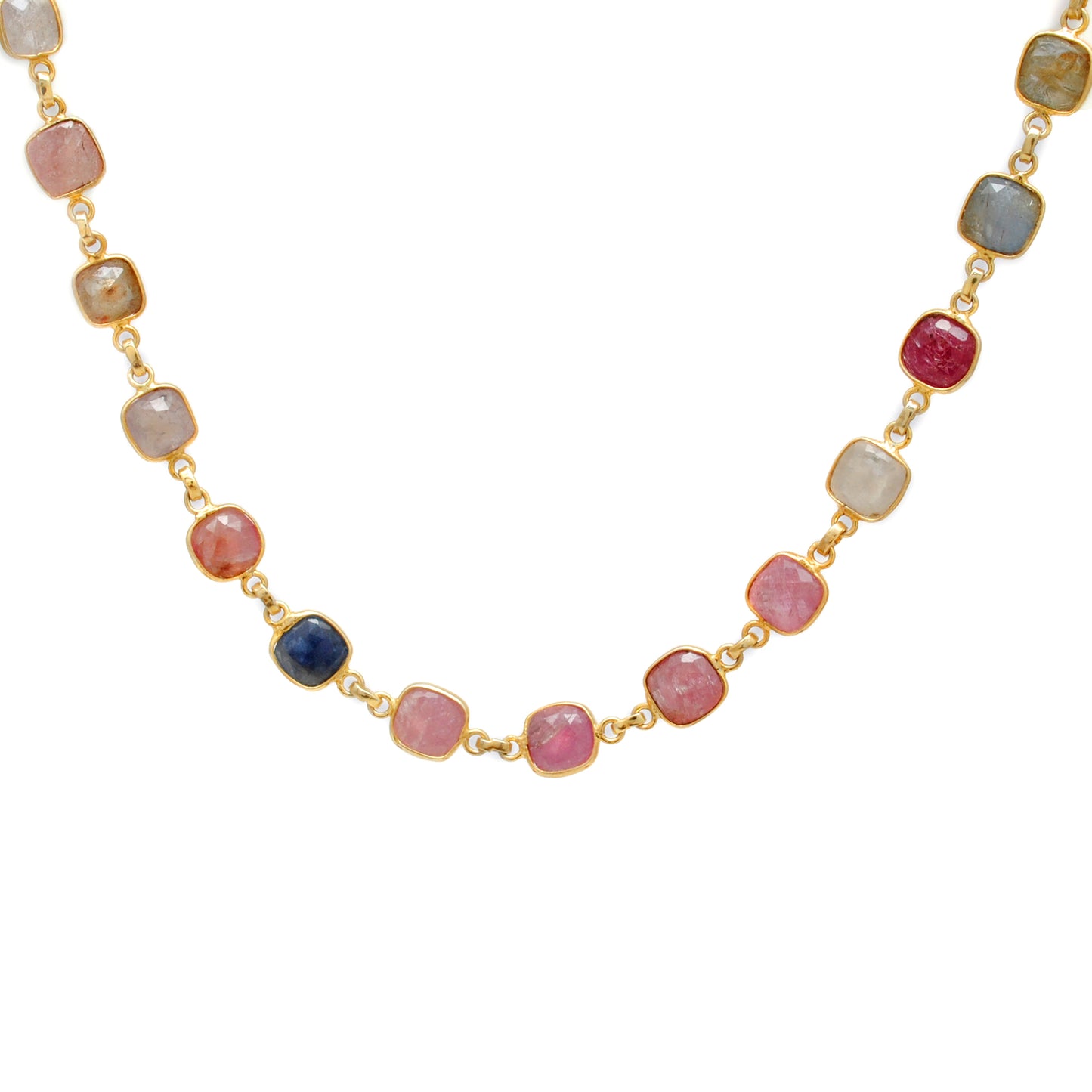 925 sterling silver multi-gemstone round necklace 26in with pearl and diamond by kanika creations
