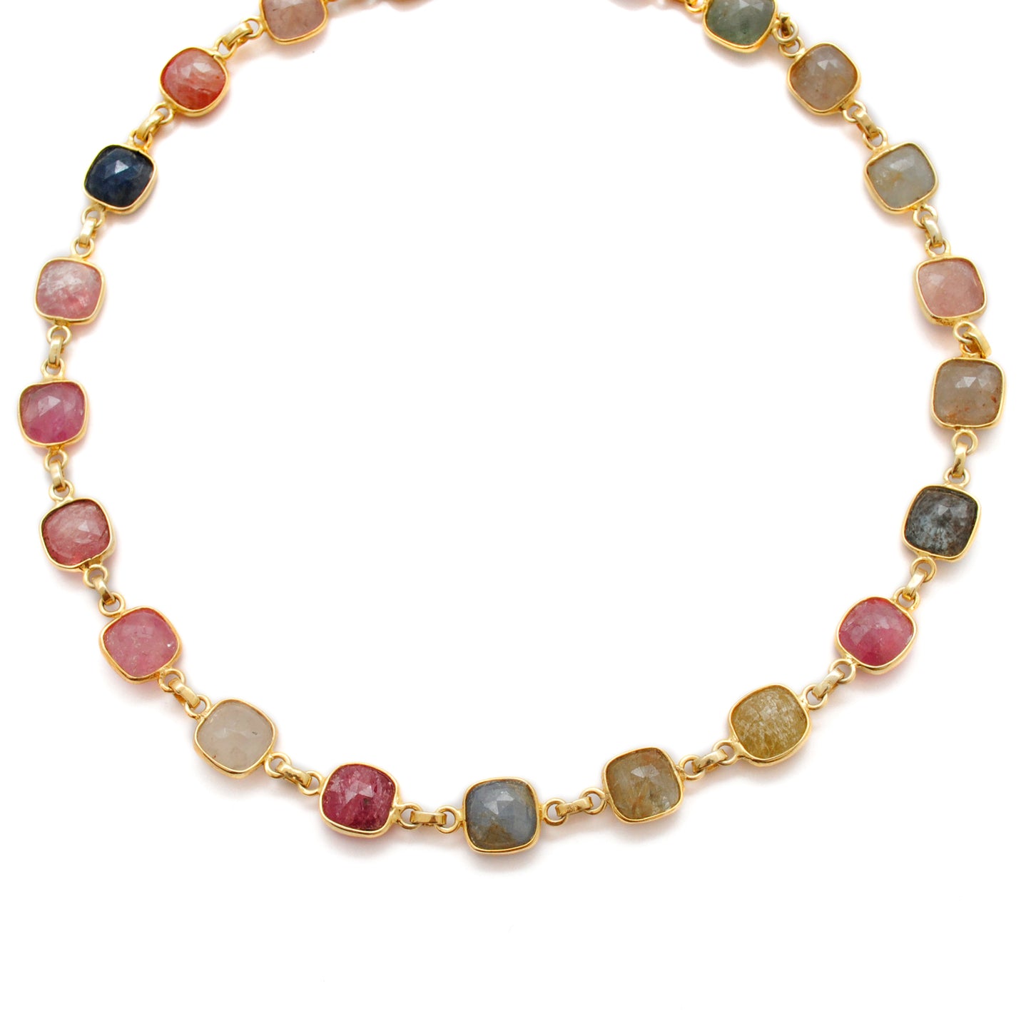 925 sterling silver multi-gemstone round necklace 26in with pearl and diamond by kanika creations