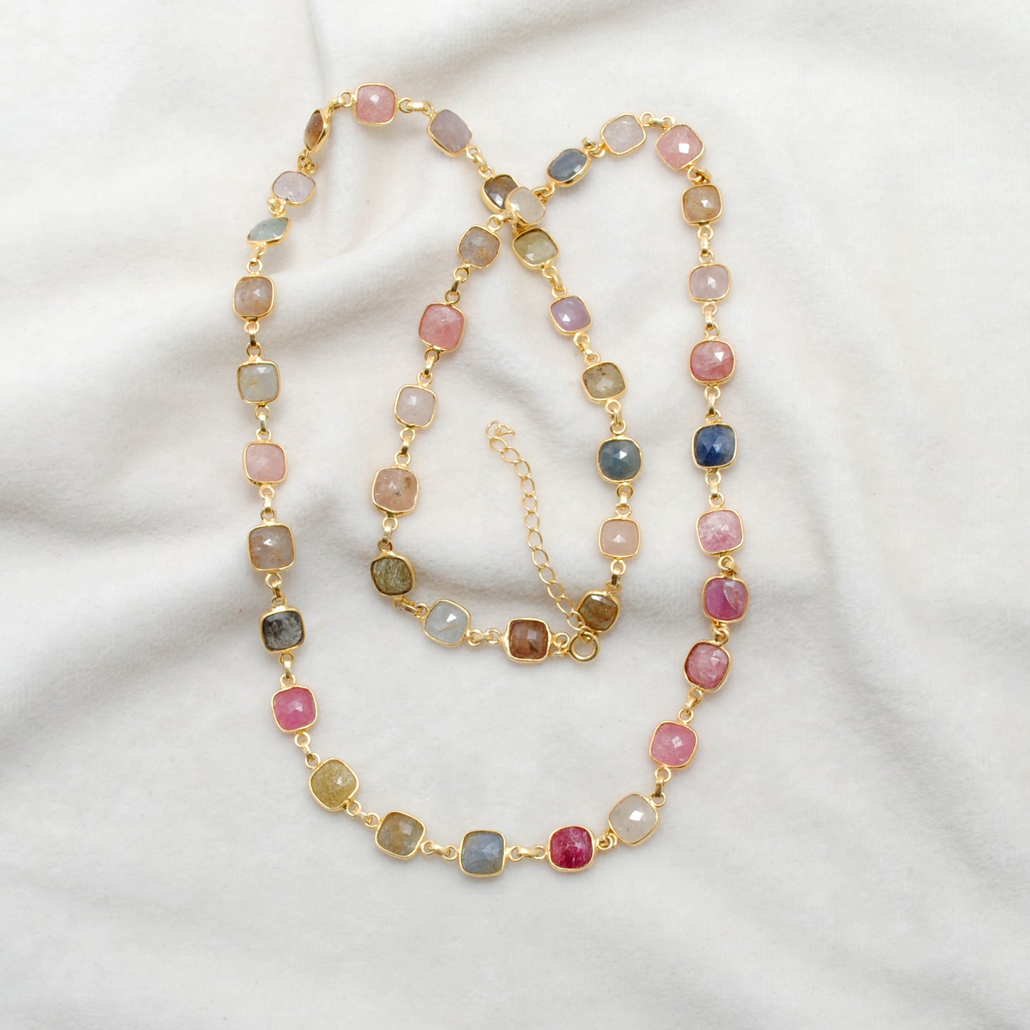925 sterling silver multi-gemstone round necklace 26in with pearl and diamond by kanika creations