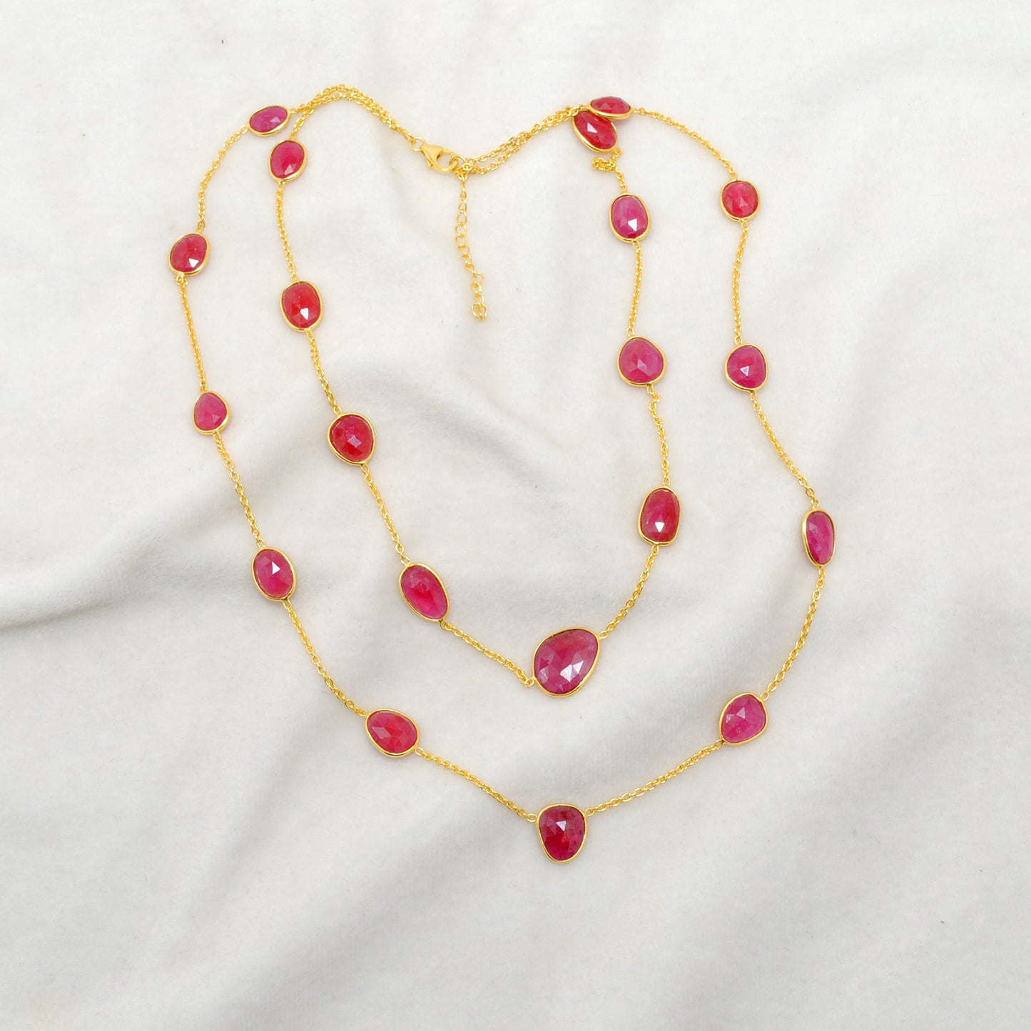 925 sterling silver ruby rose cut necklace 20in and 16in dual strands by kanika creations"