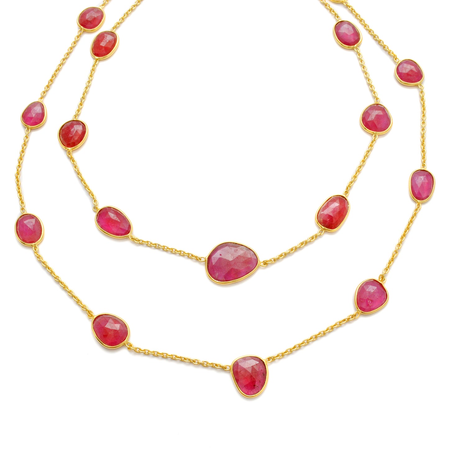 925 sterling silver ruby rose cut necklace 20in and 16in dual strands by kanika creations"