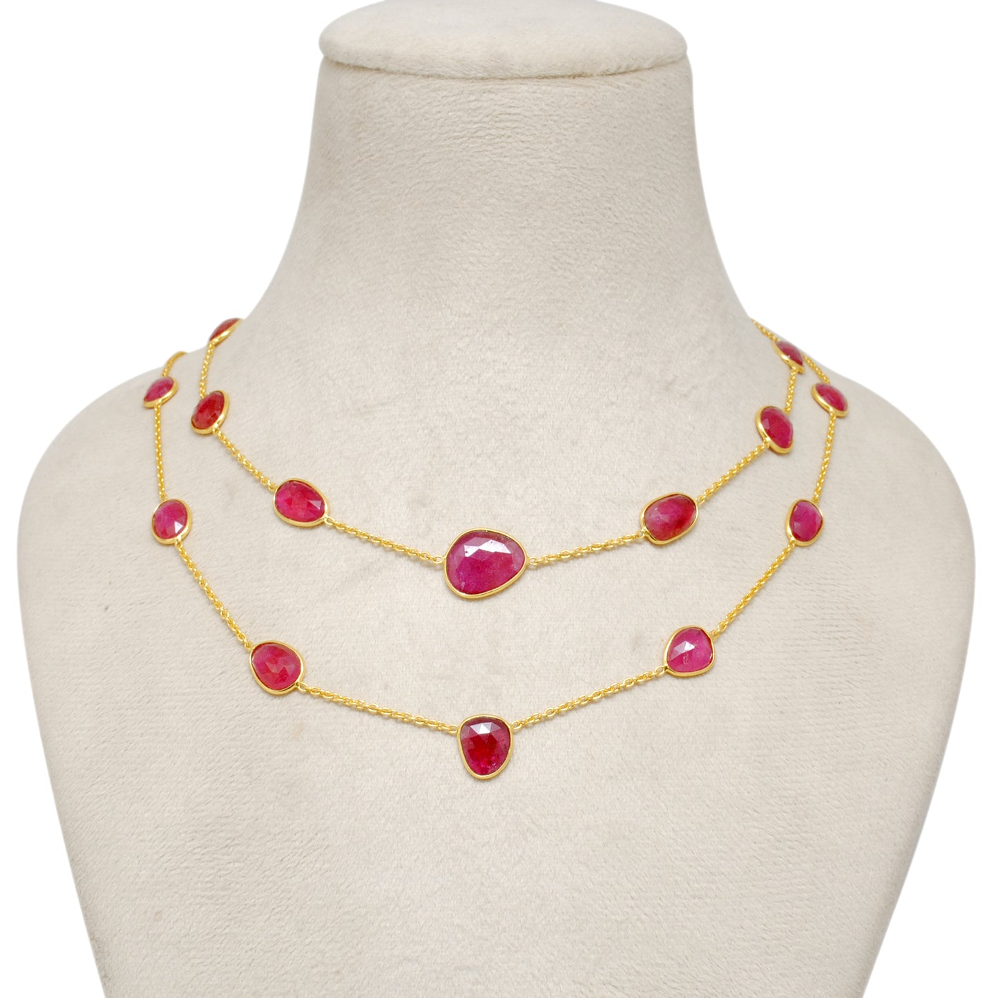 925 sterling silver ruby rose cut necklace 20in and 16in dual strands by kanika creations"