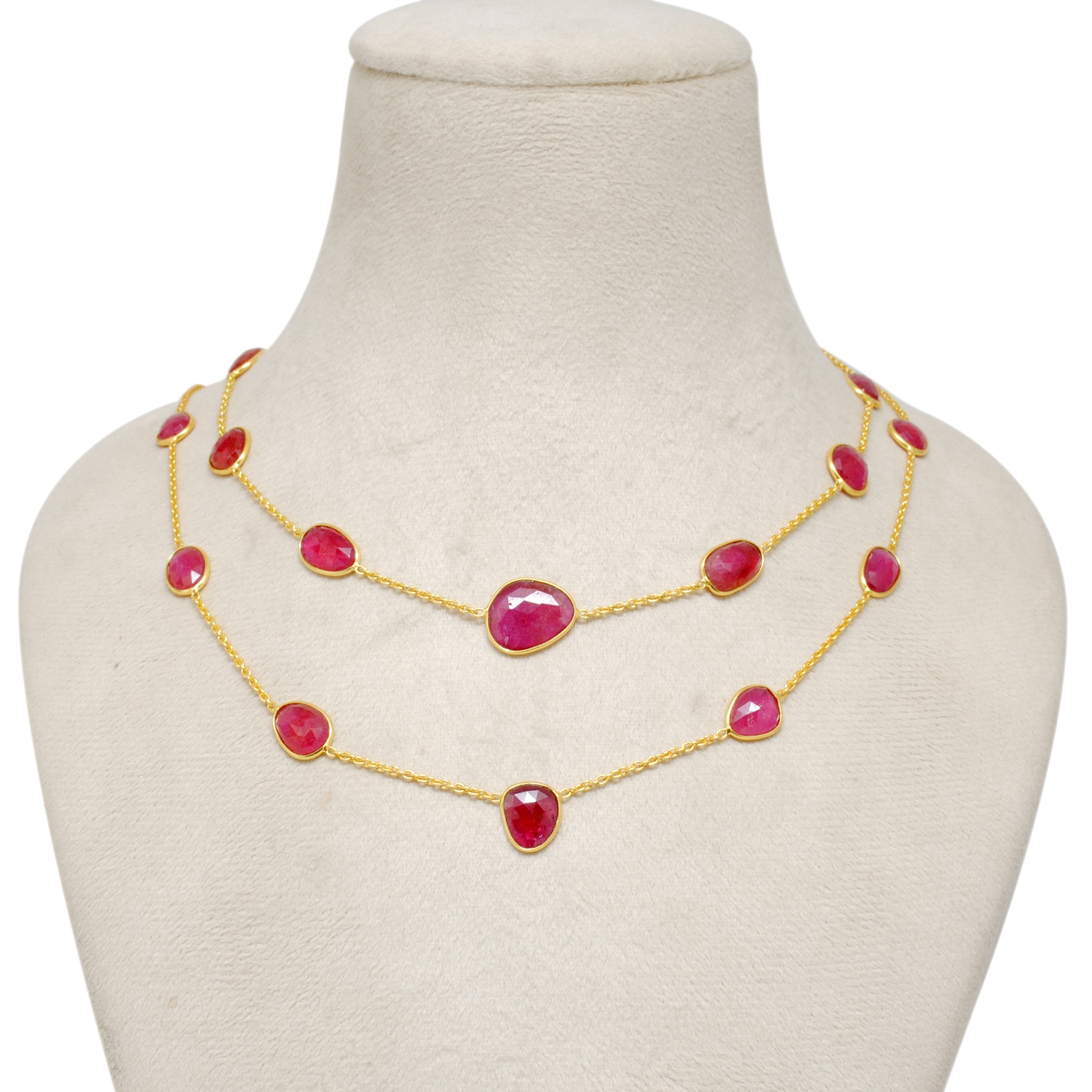 925 Sterling Silver Natural Ruby Rose Cut Layered Necklace - Kanika Creations